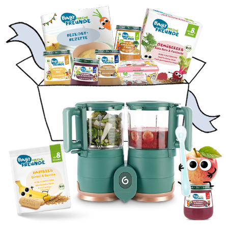 Nutribaby Glass Babynahrungszubereiter von Babymoov inkl. Baby Freche Freunde Produktpaket