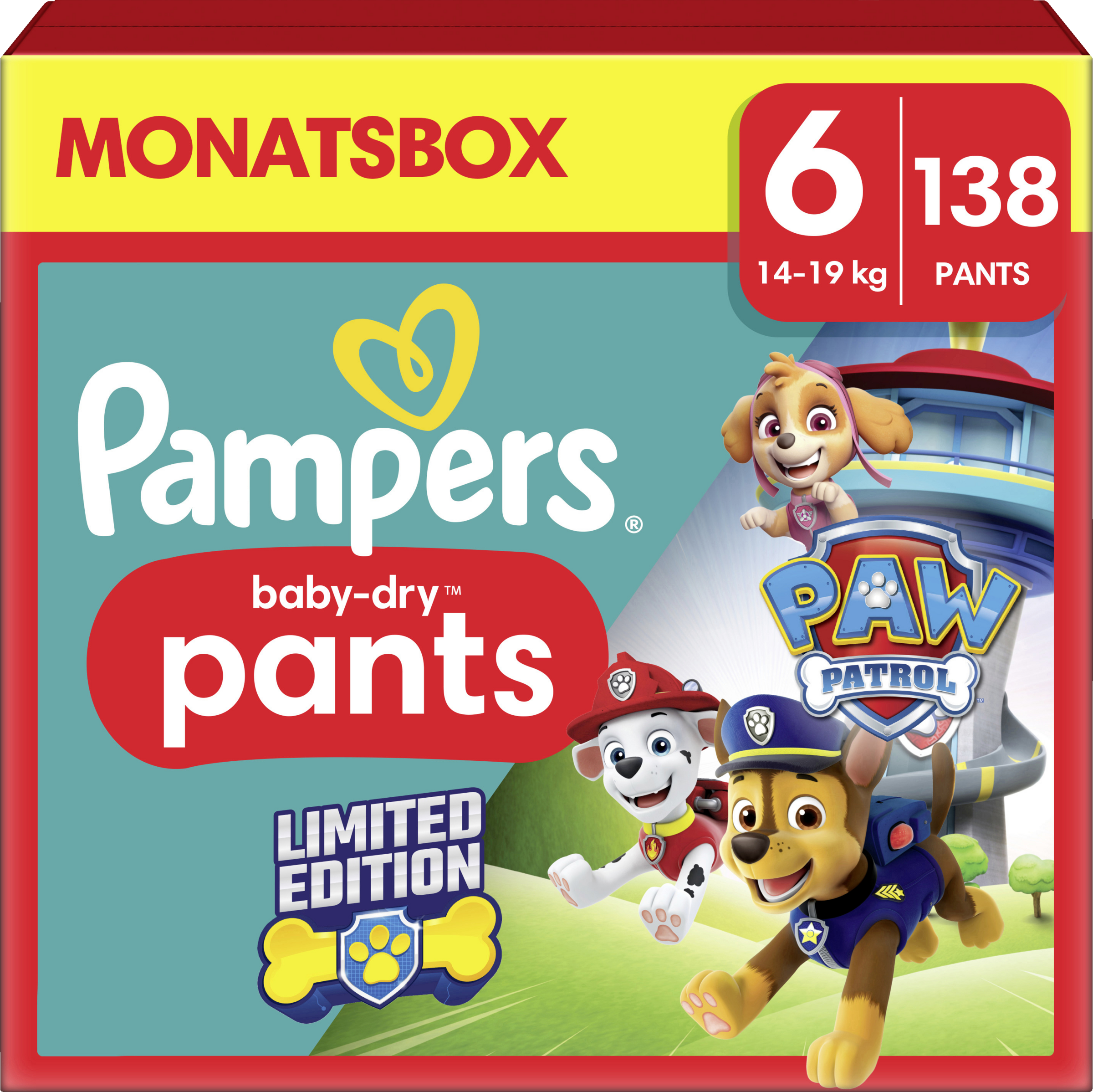 Pampers Baby Dry Pants Paw Patrol Gr. 6 Extra Large (14-19 kg) Monatsbox 138 Stück