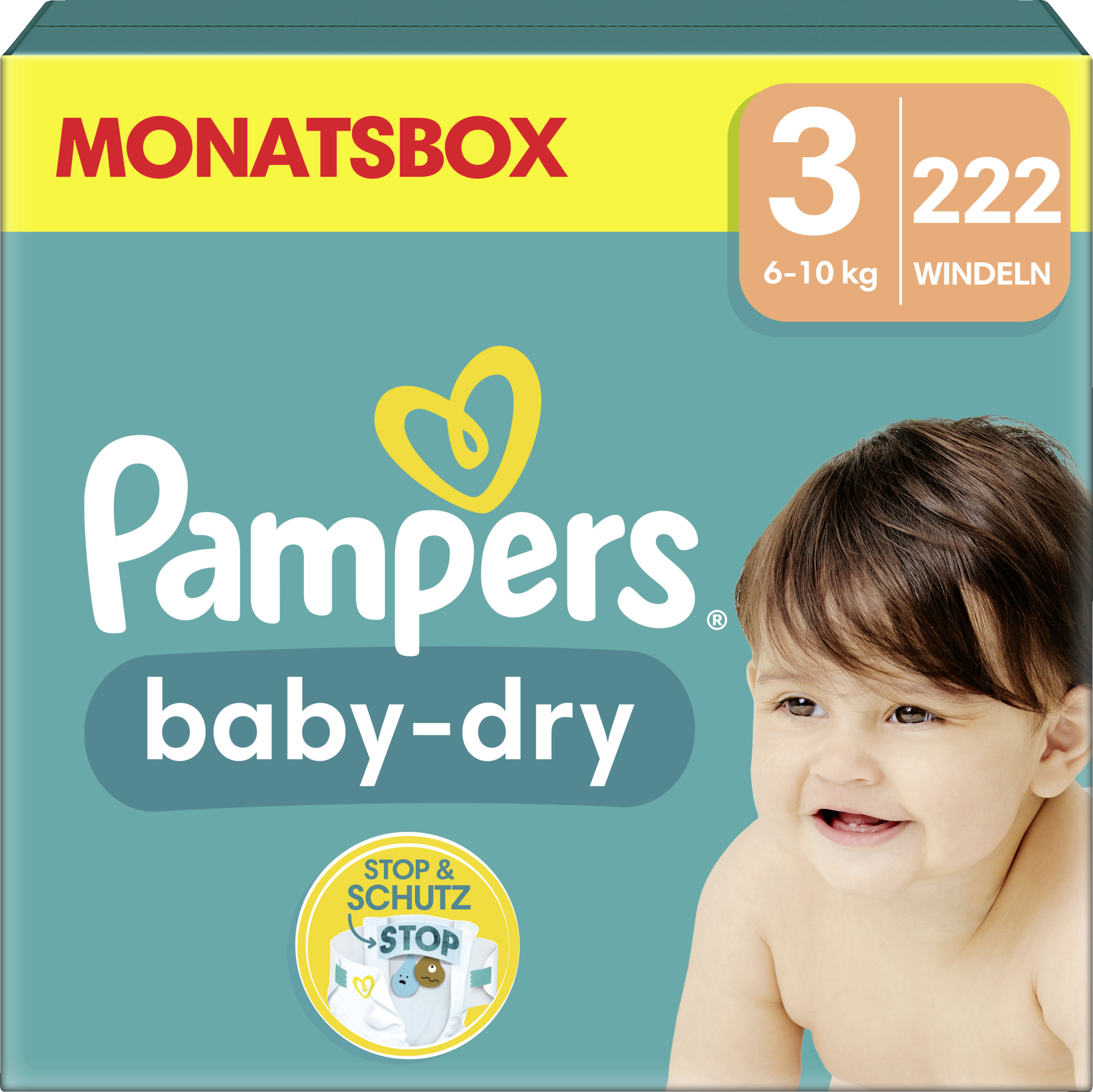 Pampers Baby Dry Windeln Gr. 3 Midi (6-10 kg) Monatsbox 222 Stück