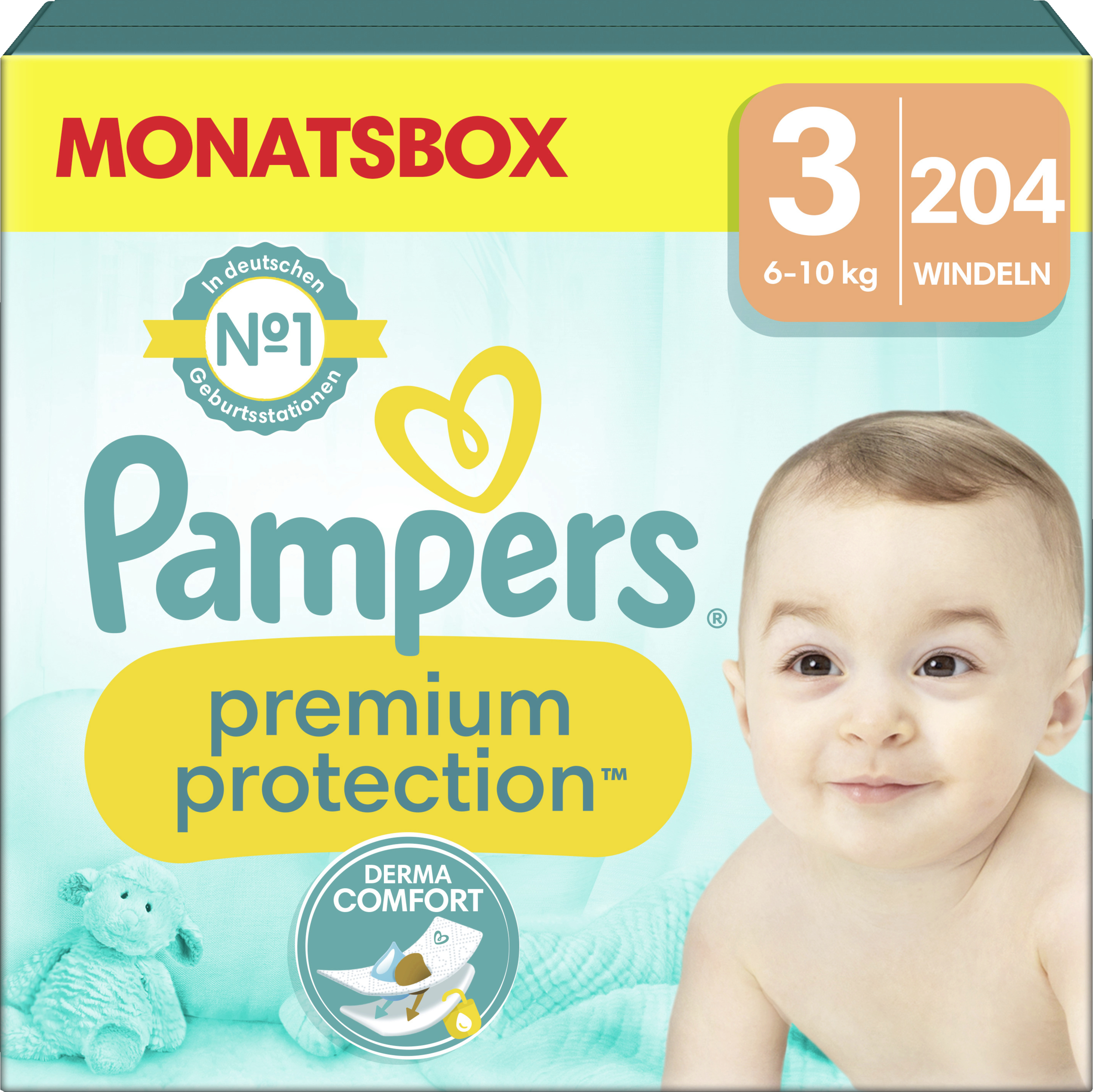 Pampers Premium Protection Windeln Gr. 3 Midi (6-10 kg) Monatsbox 204 Stück
