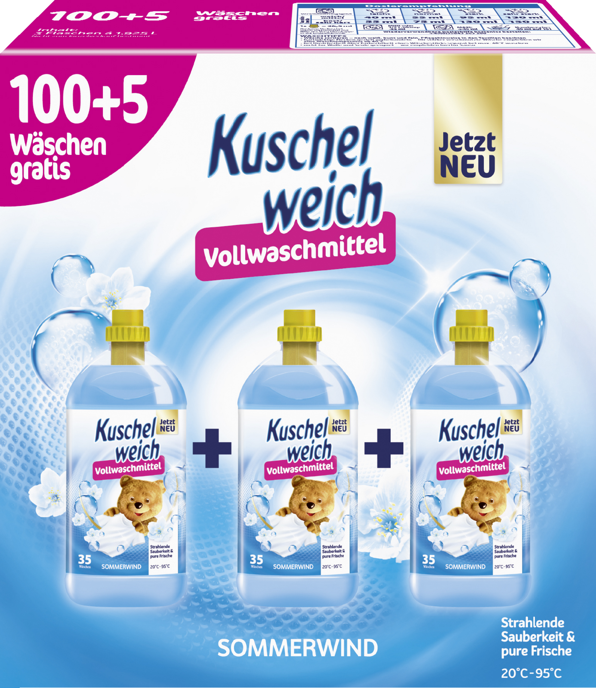 Kuschelweich Vollwaschmittel Flüssig Sommerwind Großpackung 105WL