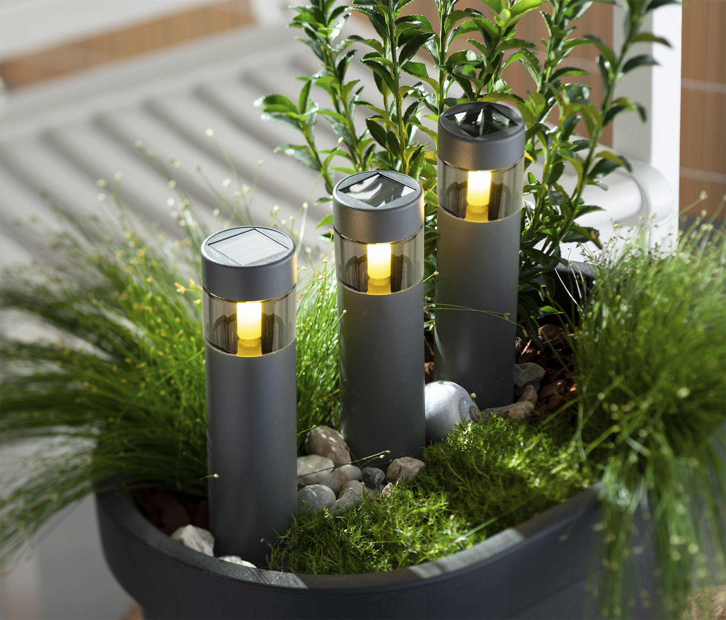 IDEENWELT SolarSäulen Anthrazit 3er Set online kaufen rossmann.de