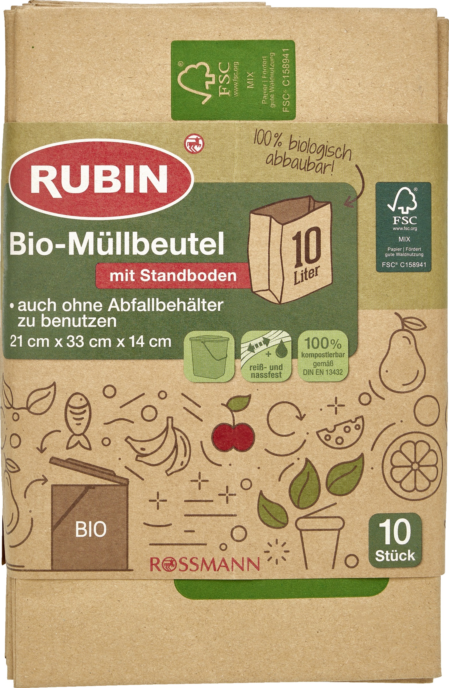 RUBIN Bio-Müllbeutel Standboden 10L