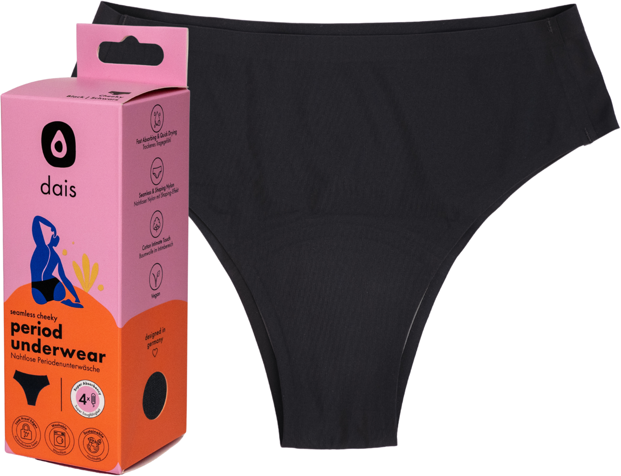 dais Nahtlose Periodenunterwäsche Slip Gr. S schwarz