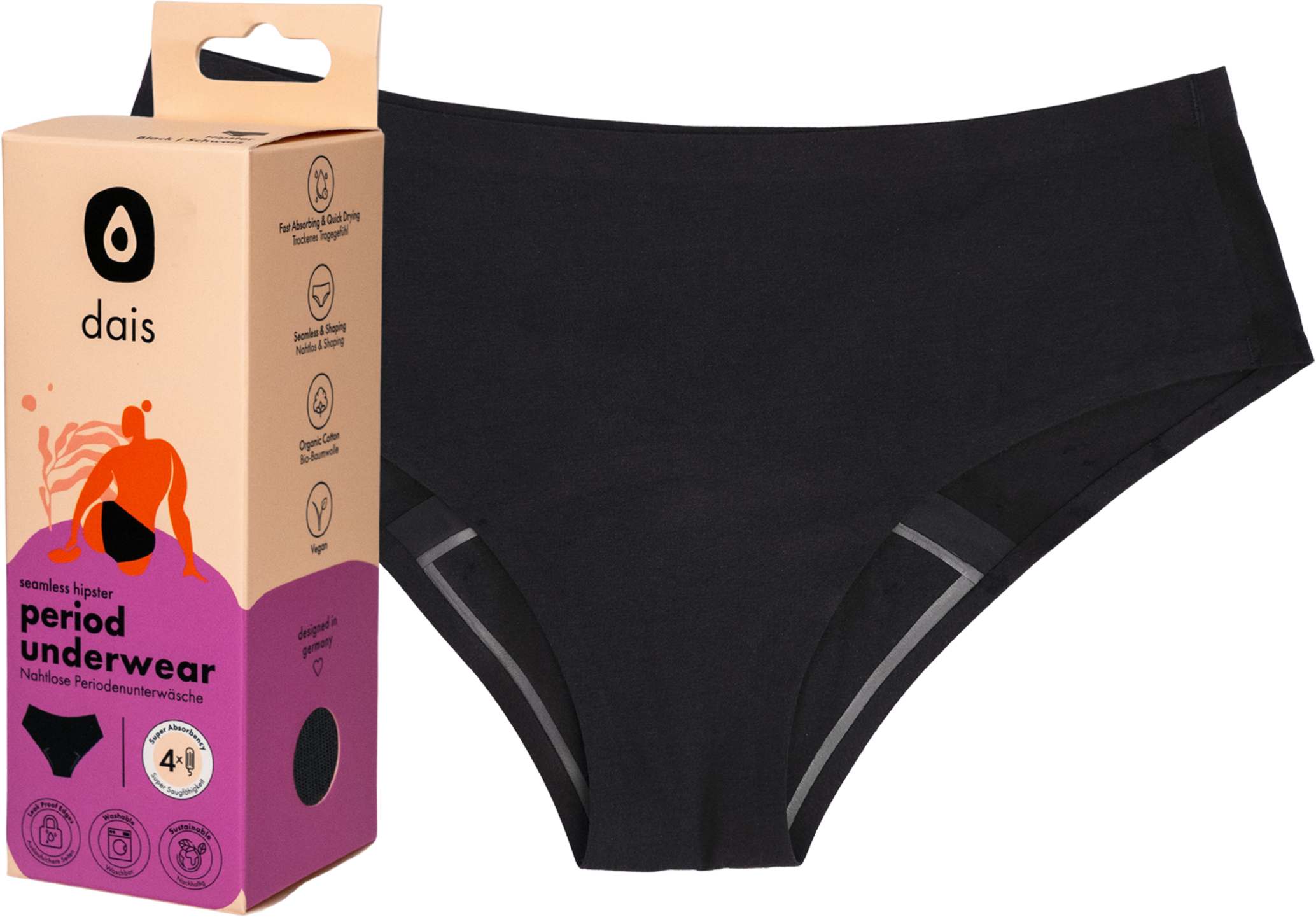 dais Nahtlose Periodenunterwäsche Hipster Gr. L schwarz