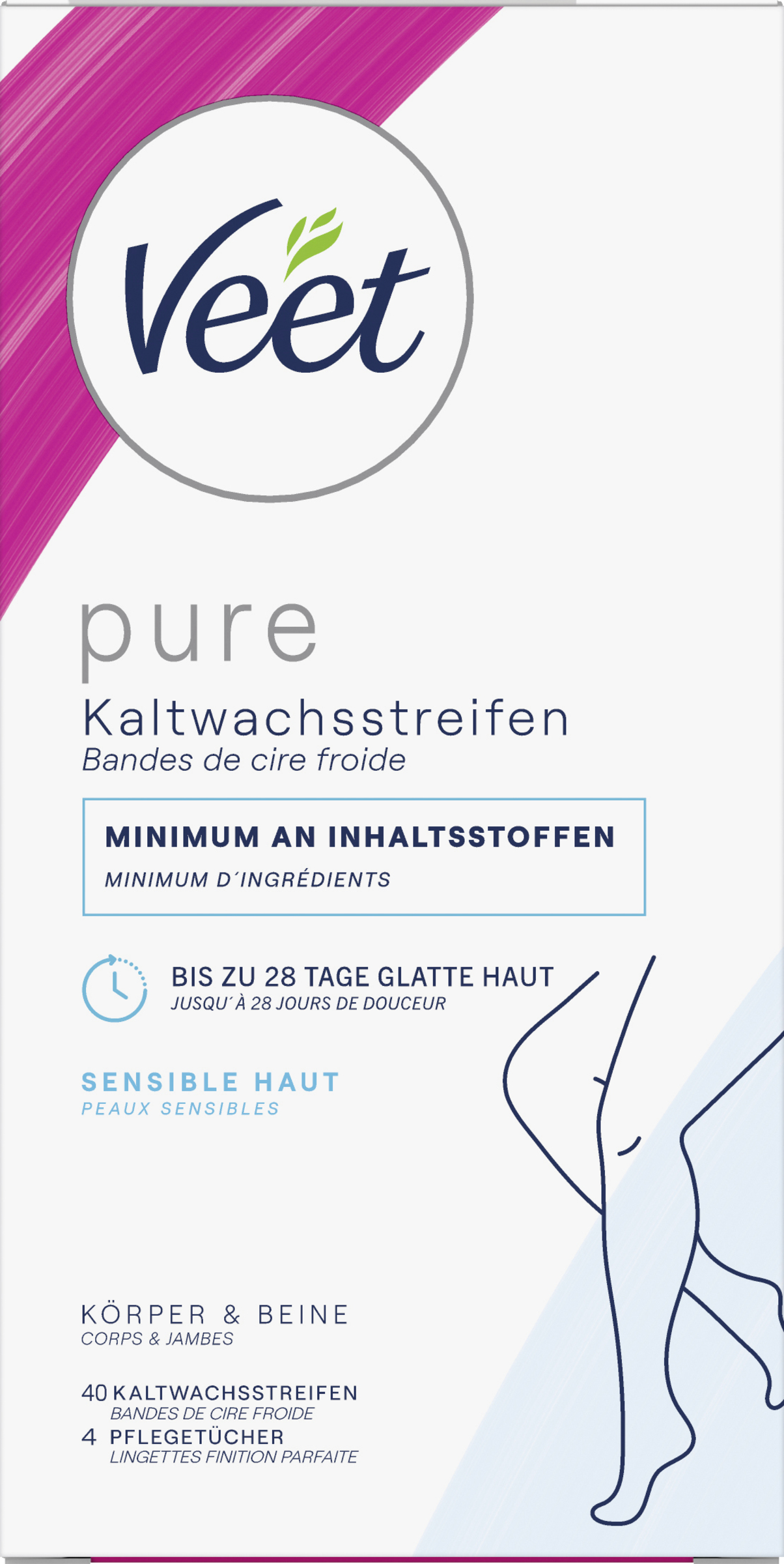 Veet PURE Kaltwachsstreifen Beine & Körper, sensible Haut