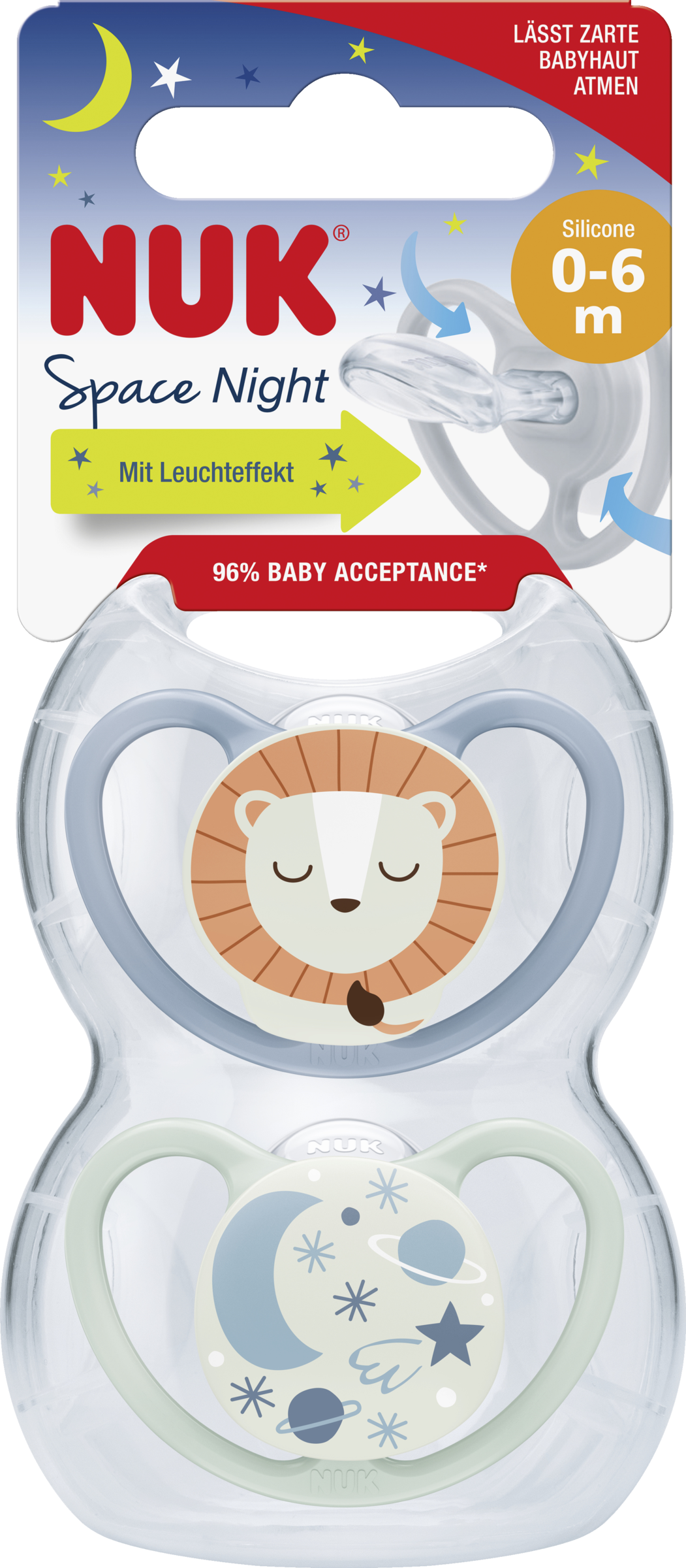 NUK Schnuller Set Space & Night 4er Pack - Mit Schnullerkette Ab 0 Monaten