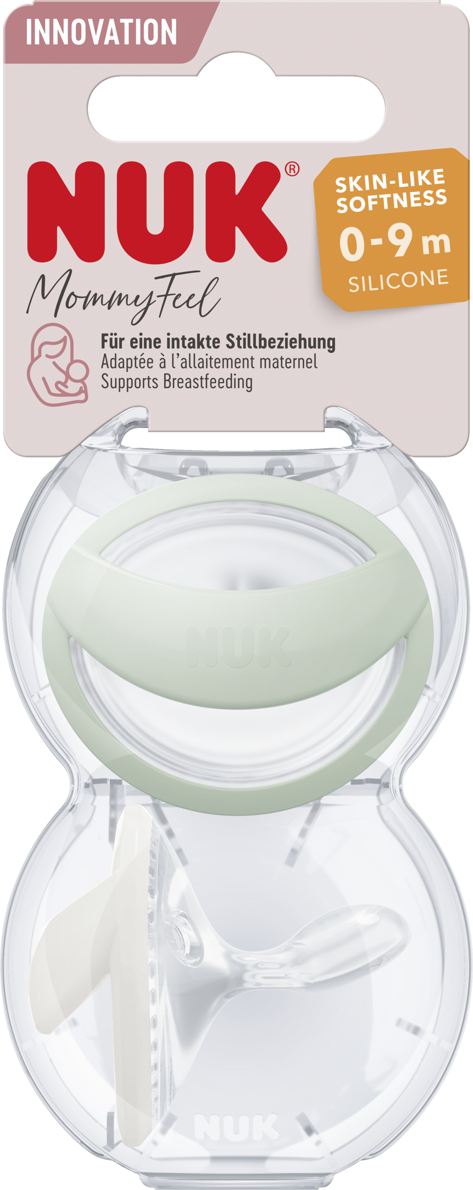 NUK MommyFeel Silikon-Schnuller, 0-9 Monate, grün & weiß