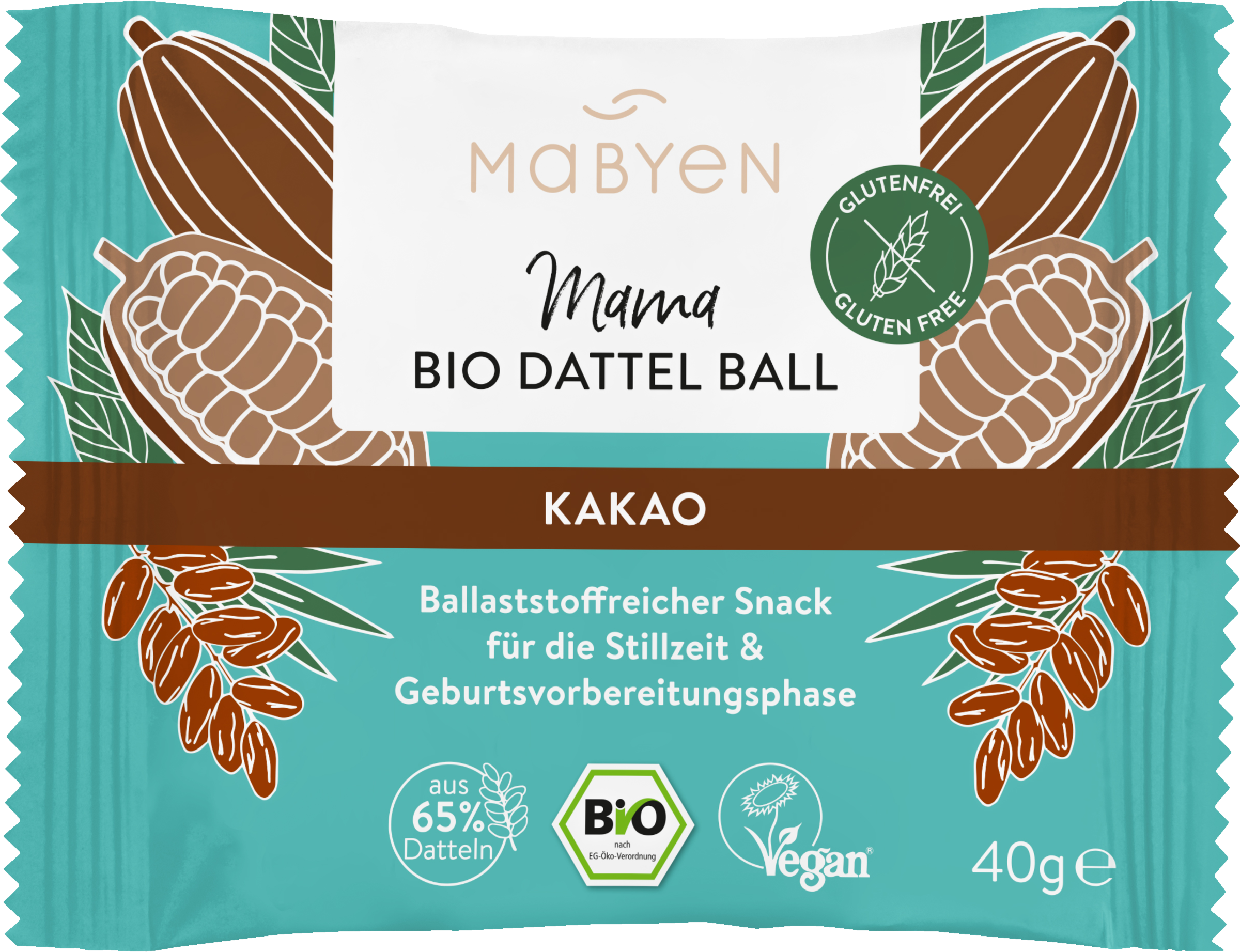 Mabyen Veganer Bio Dattel Ball Snack, auch für unterwegs. Geeignet für Schwangere in der Spätschwangerschaf