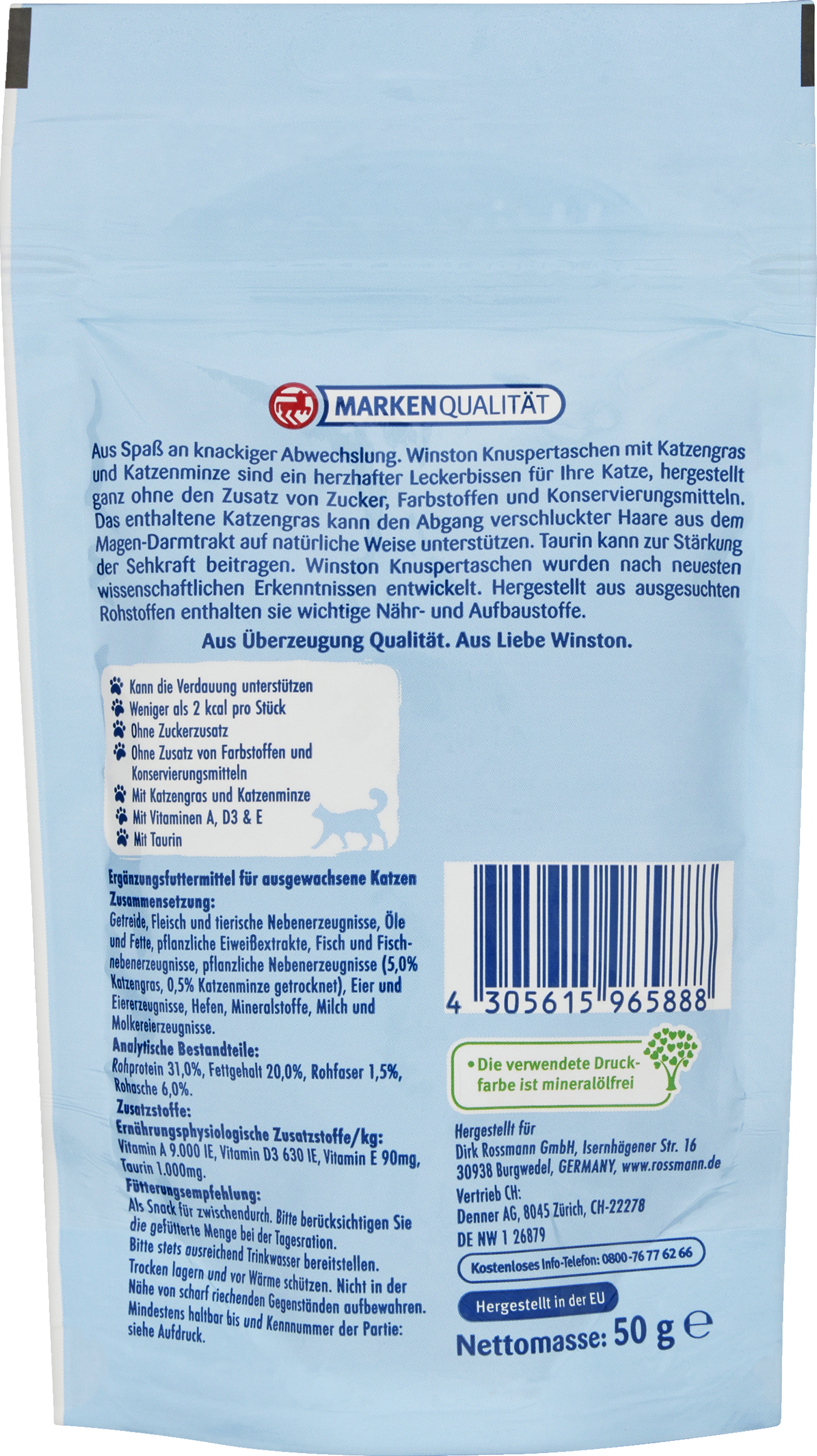 Blattform Katzengras Snacks 50g - Leckerlies Für Zahnpflege & Haarballen