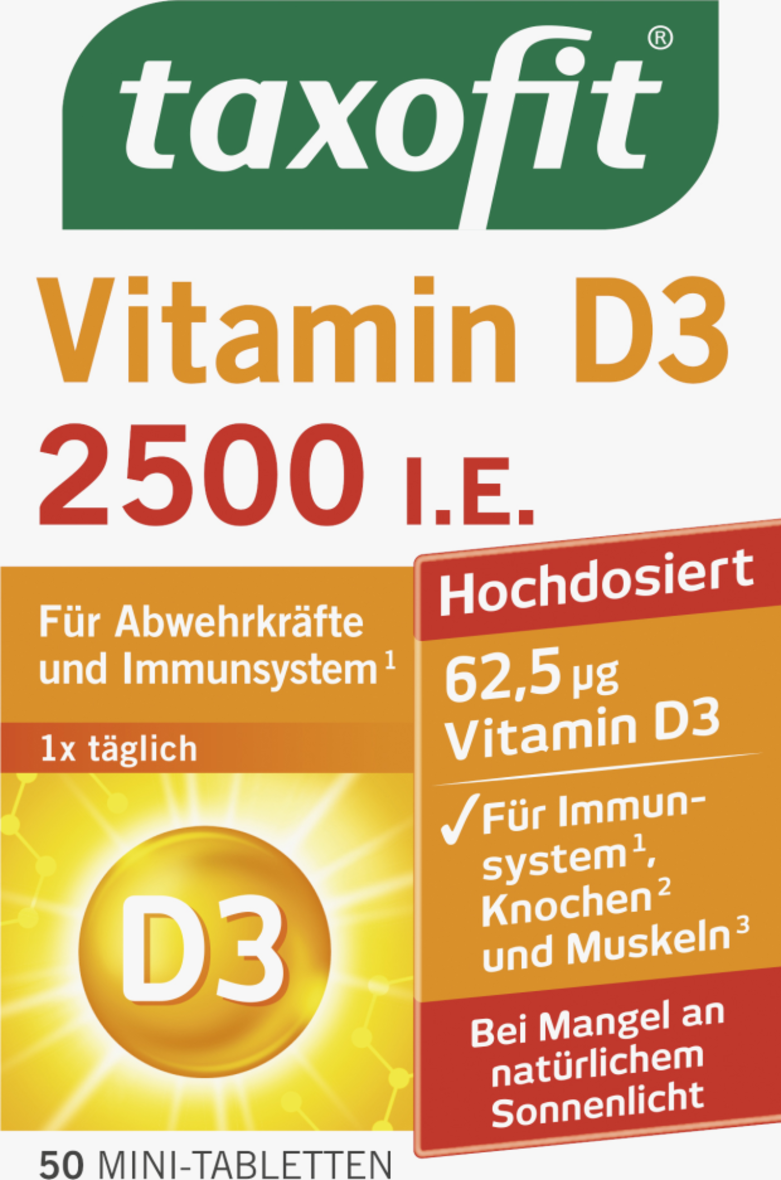 taxofit Vitamin D3 2500 I.E. Mini-Tabletten