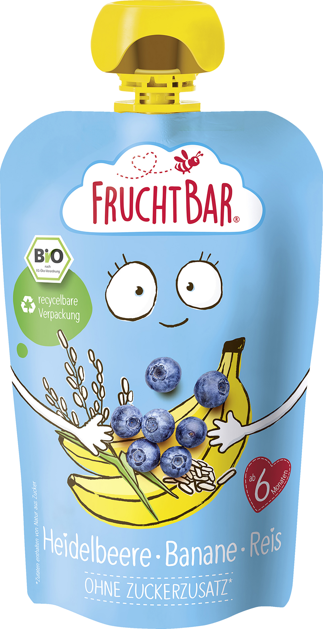 FruchtBar Bio Fruchtpüree Heidelbeere, Banane & Reis