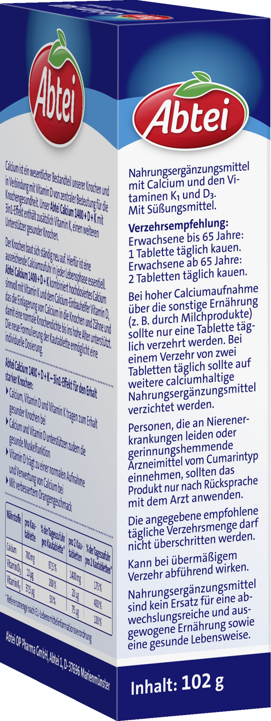 كالسيوم 1400 + فيتامين د + فيتامين ك 3