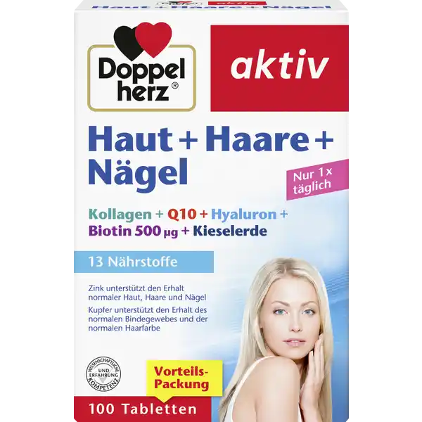 حزمة كبيرة من أقراص Doppelherz aktiv للبشرة + الشعر + الأظافر