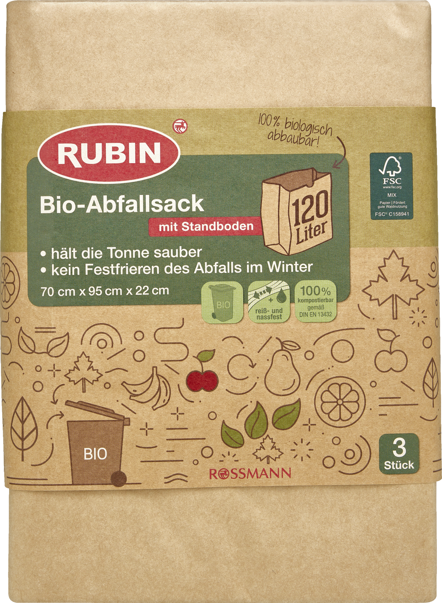 RUBIN Bio-Abfallsack mit Standboden 120L