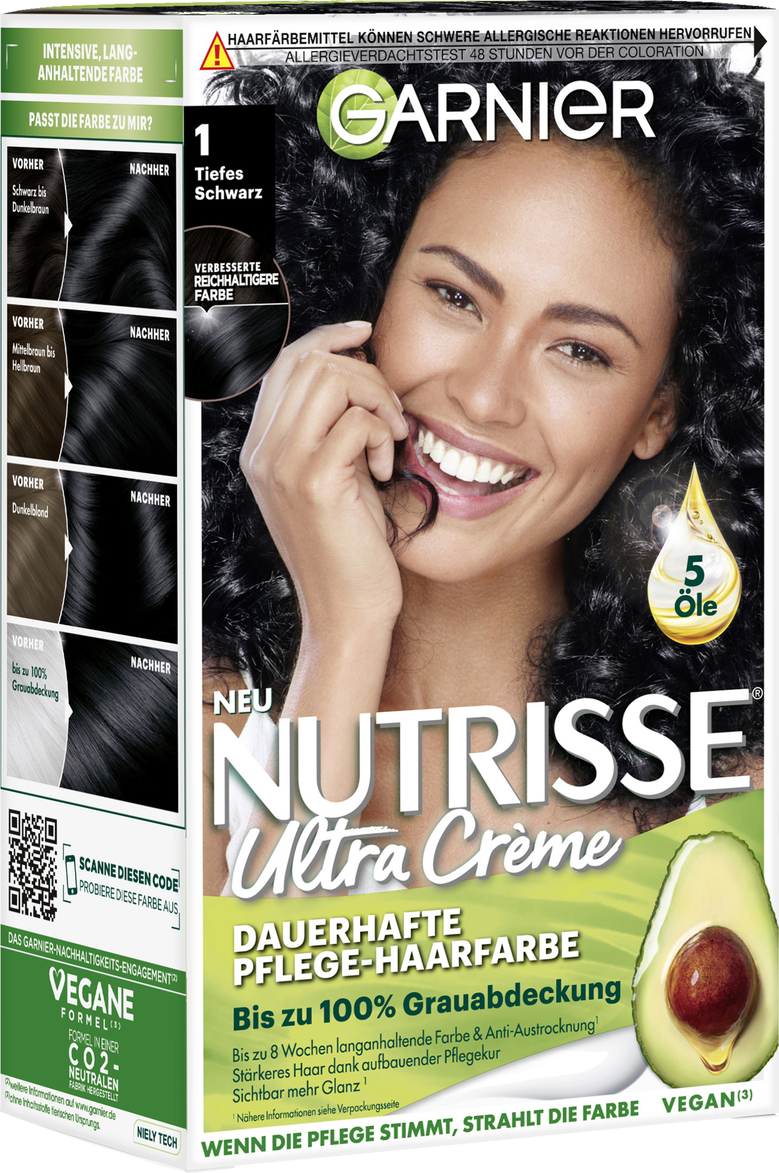 Ultra Crème Dauerhafte Pflege-Haarfarbe 1 Tiefes Schwarz