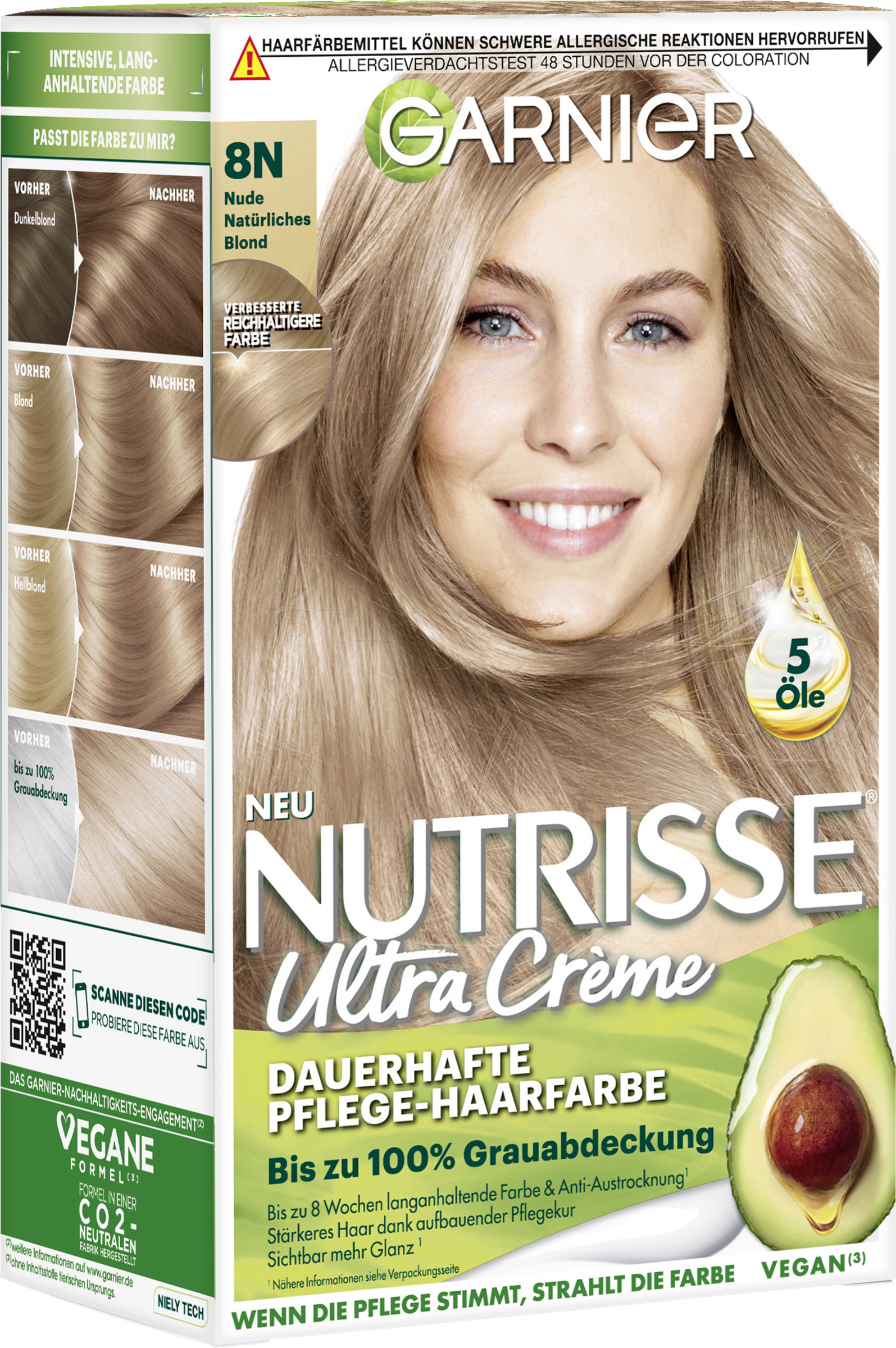 Garnier Nutrisse Ultra Crème Dauerhafte Pflege-Haarfarbe 8N Nude Natürliches Blond