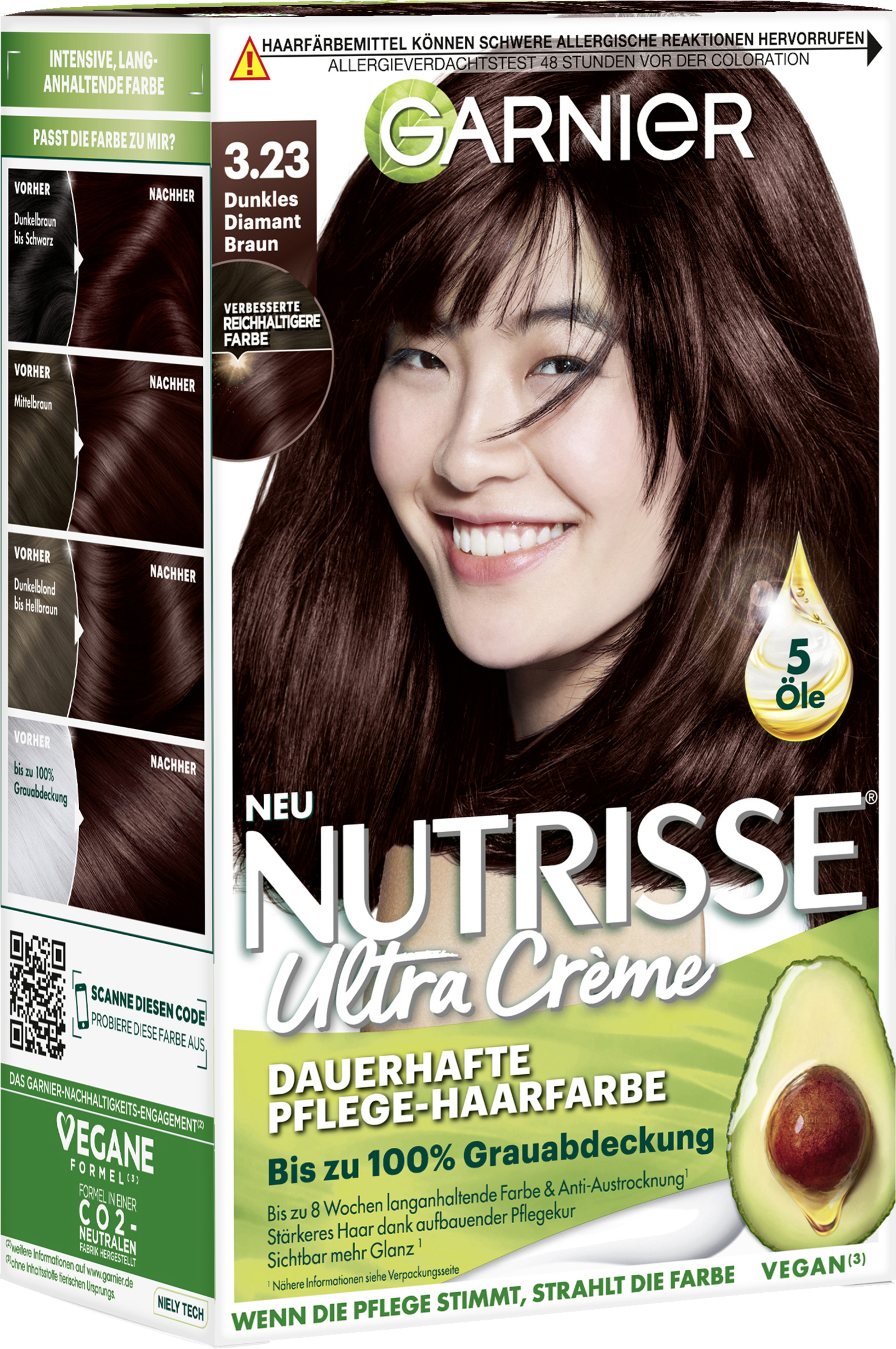 Garnier Nutrisse Ultra Crème Coloration Dauerhafte Pflege-Haarfarbe 3.23 Dunkles Diamant Braun