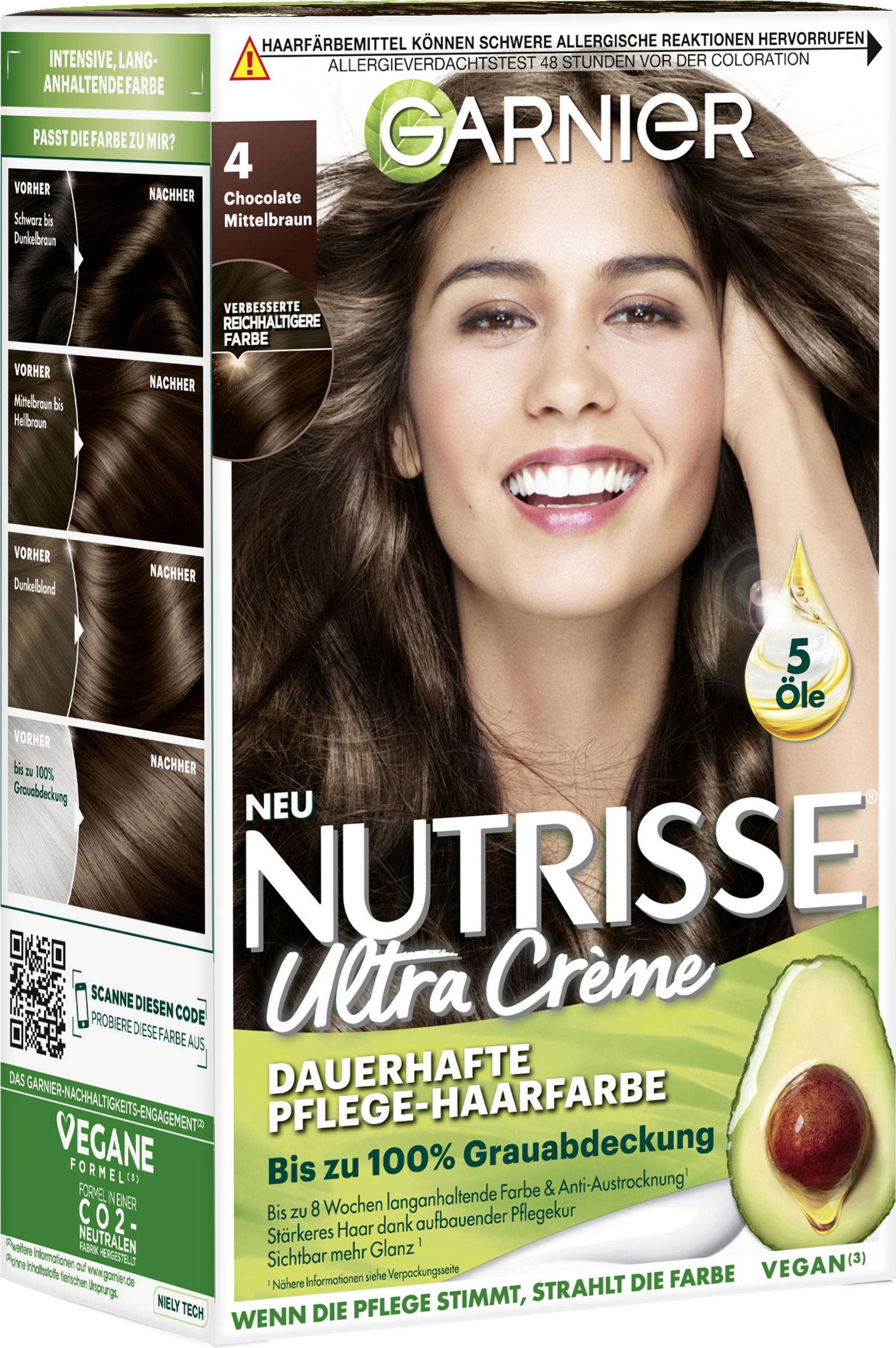 Garnier Nutrisse Ultra Crème Coloration Dauerhafte Pflege-Haarfarbe 4 Chocolate Mittelbraun