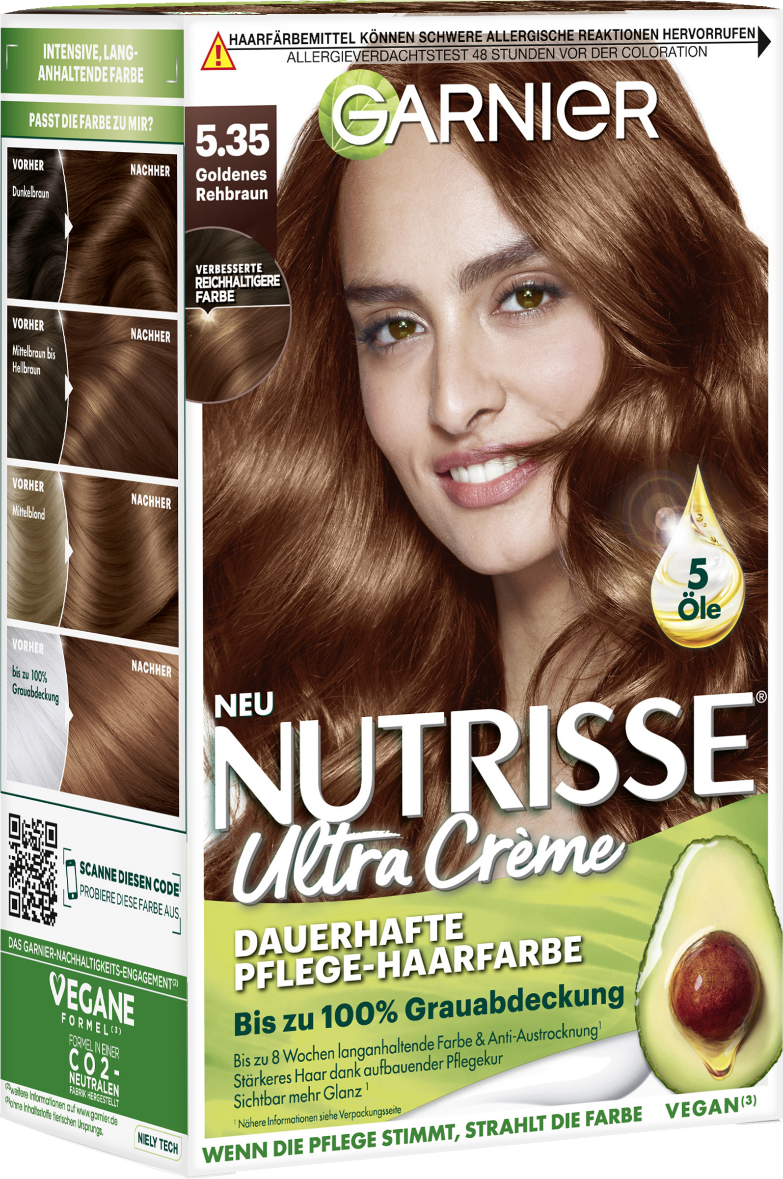 Garnier Nutrisse Ultra Crème Coloration Dauerhafte Pflege-Haarfarbe 5.35 Goldenes Rehbraun