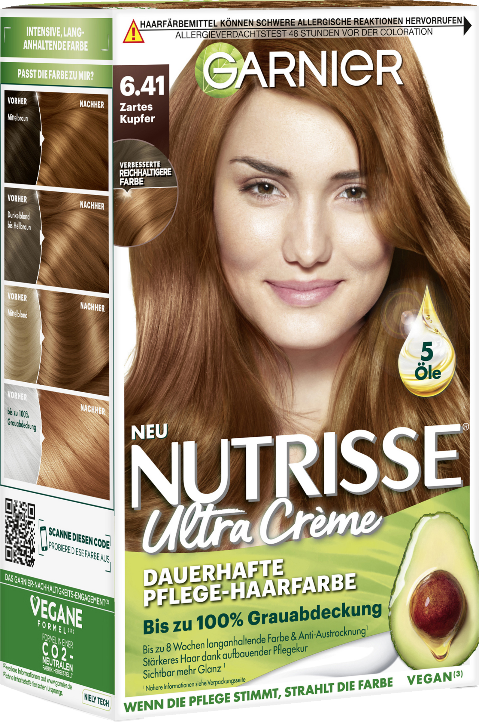 Garnier Nutrisse Ultra Crème Dauerhafte Pflege-Haarfarbe 6.41 Zartes Kupfer