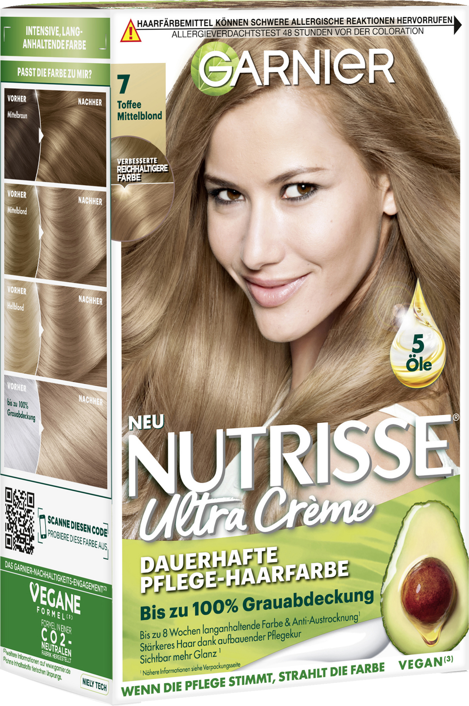 Garnier Nutrisse Ultra Crème Dauerhafte Pflege-Haarfarbe 7 Toffee Mittelblond