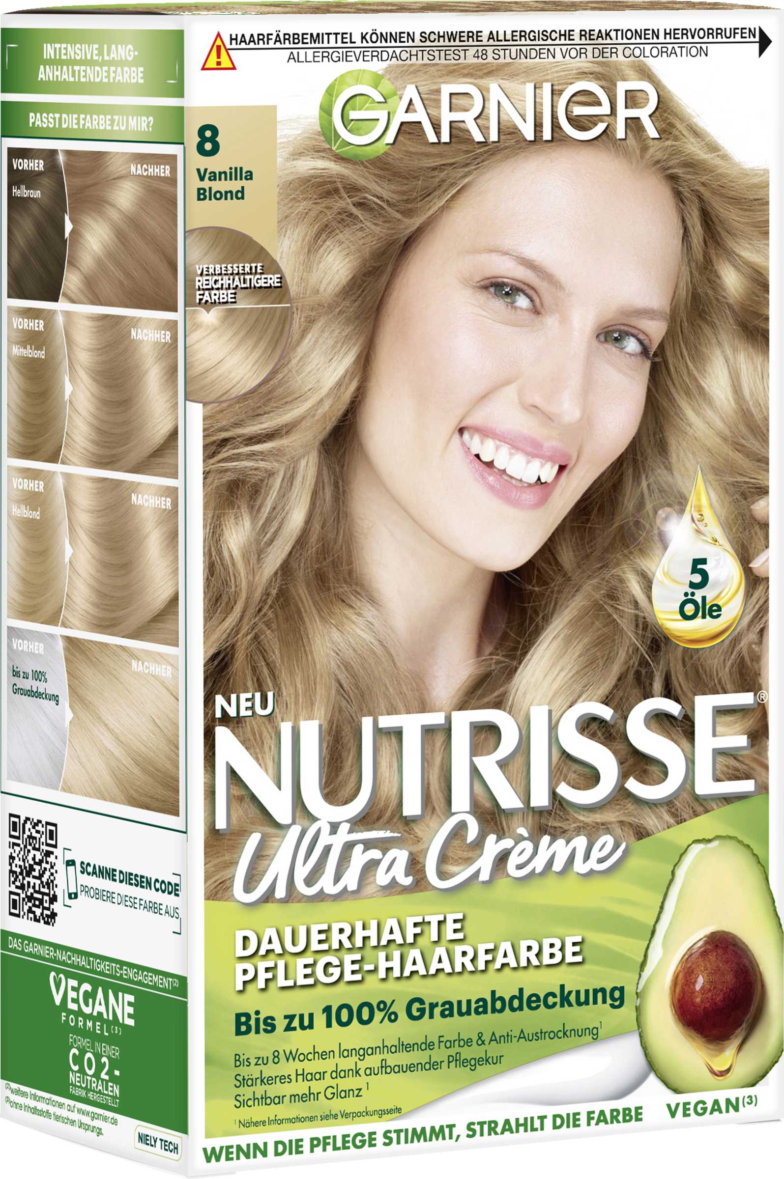 Garnier Nutrisse Ultra Crème Coloration Dauerhafte Pflege-Haarfarbe 8 Vanilla Blond