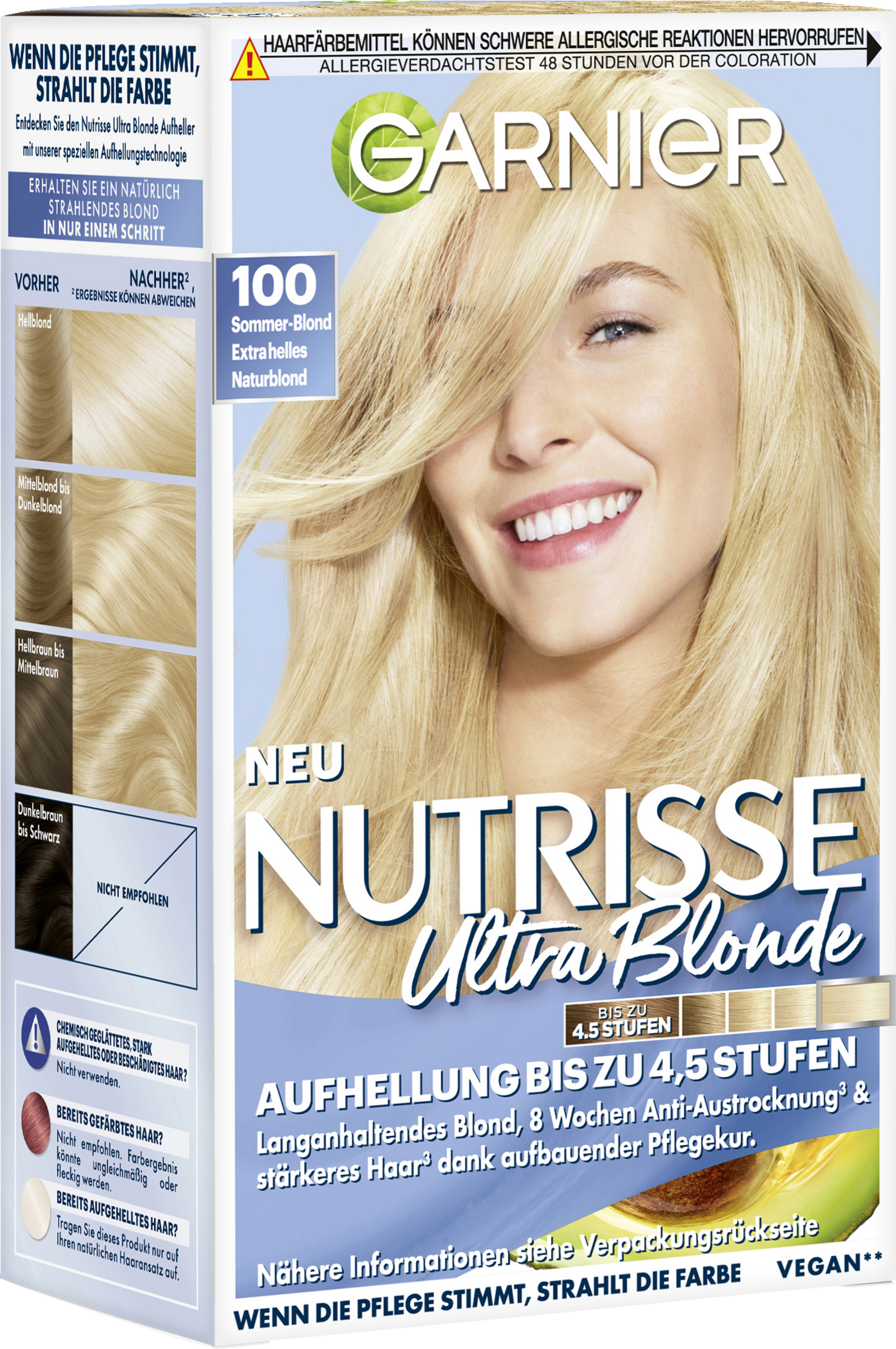 Garnier Nutrisse Ultra Blonde Aufhellung Dauerhafte Pflege-Haarfarbe 100 Sommer-Blond Extrahelles Naturblond