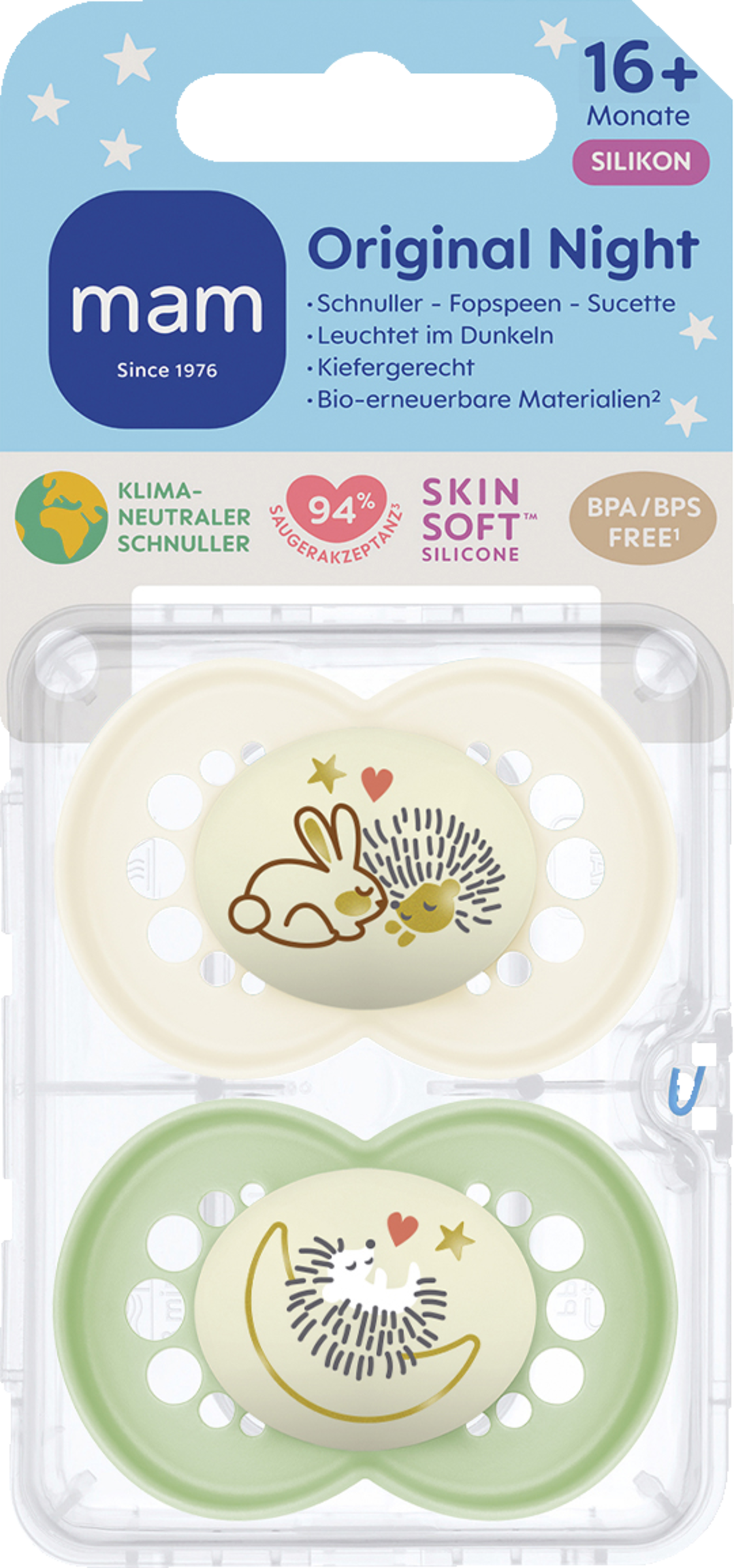 MAM Original Pure Night Ciuccio Silicone 6-16 Mesi | Illuminato Al Buio | Sterilizzabile Microonde