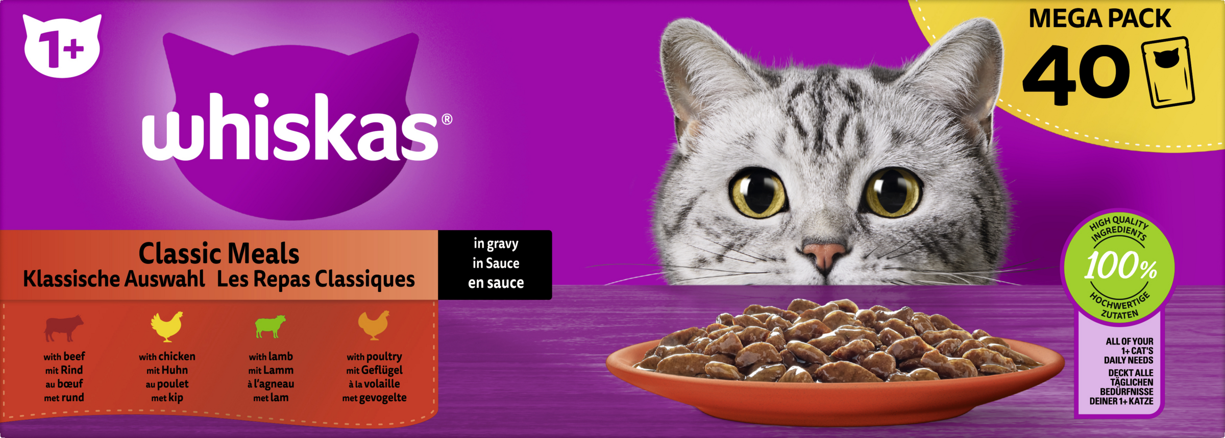 Whiskas Portionsbeutel 1+ Klassische Auswahl in Sauce Megapack