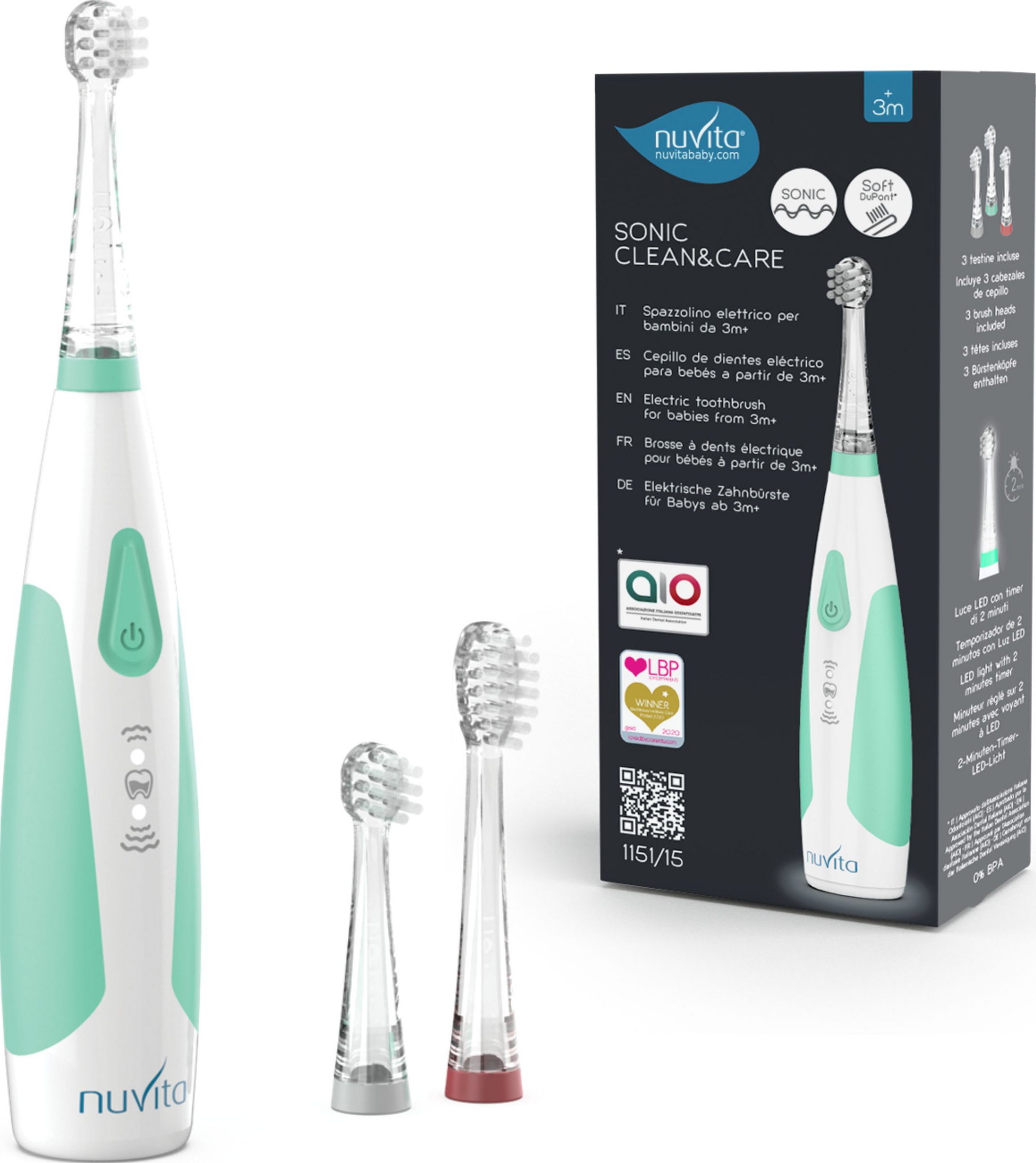 1151B فرشاة أسنان سونيك كلين آند كير الكهربائية للأطفال من 3 أشهر إلى 5 سنوات