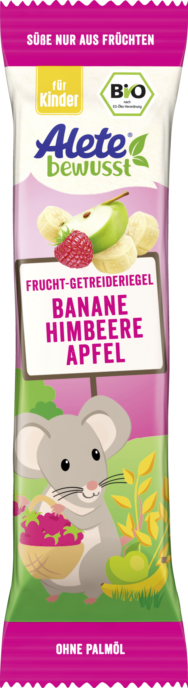 Alete bewusst Bio Frucht-Getreideriegel Banane Himbeere Apfel