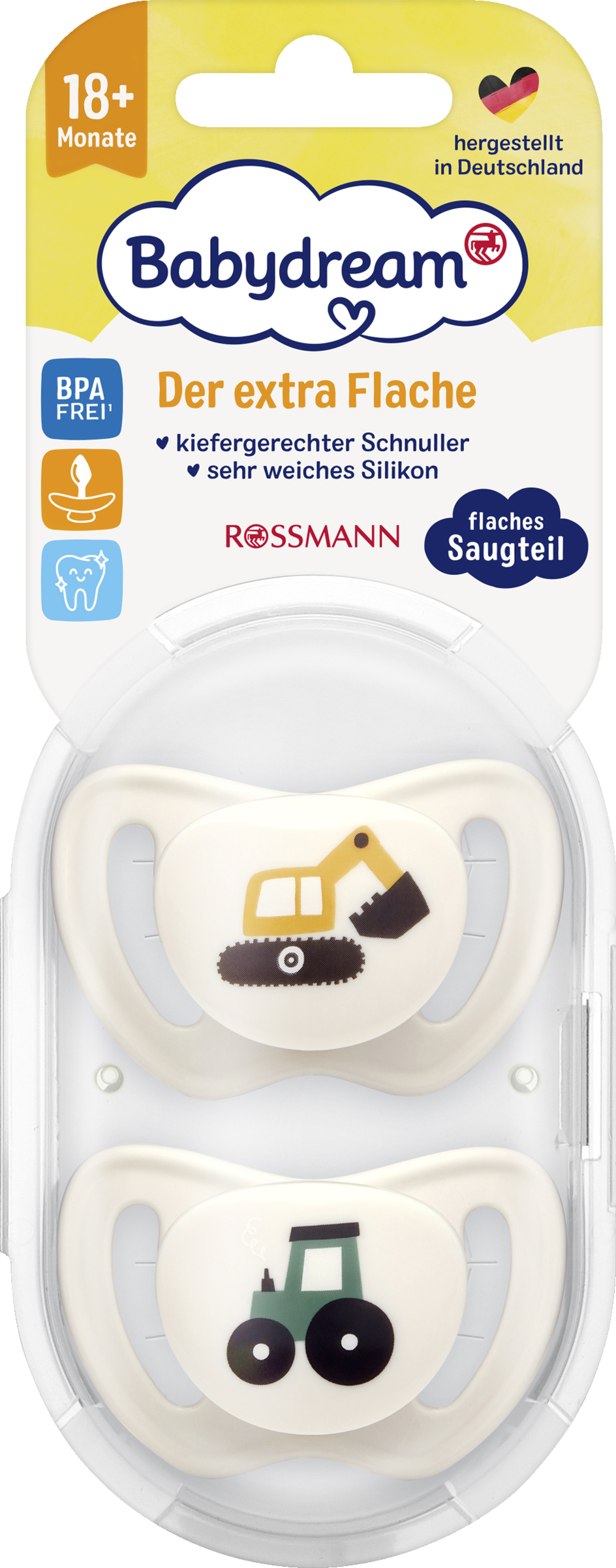 Babydream Beruhigungssauger "Der extra flache" anatomisch, Silikon 18+ M.