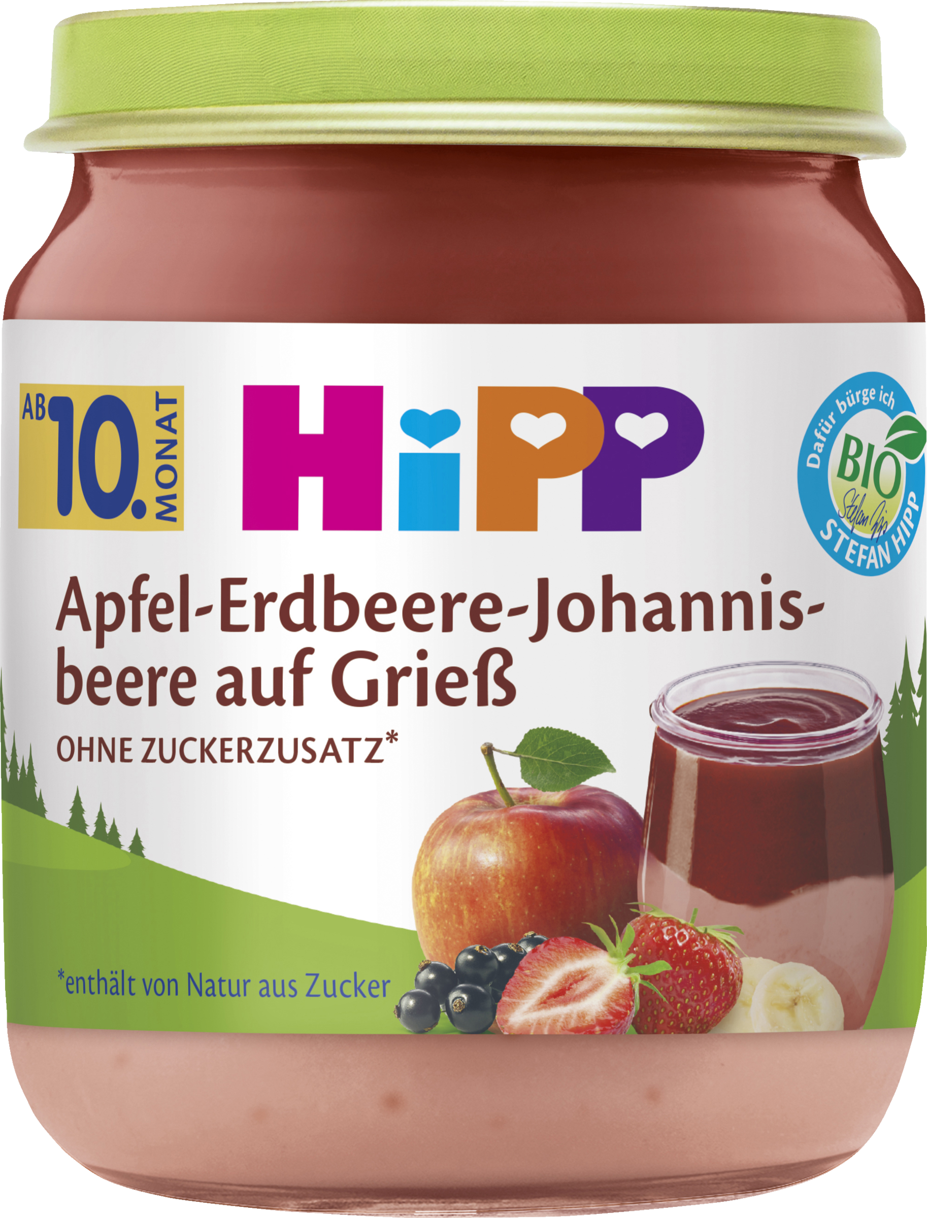HiPP Bio Apfel-Erdbeere-Johannisbeere auf Grieß