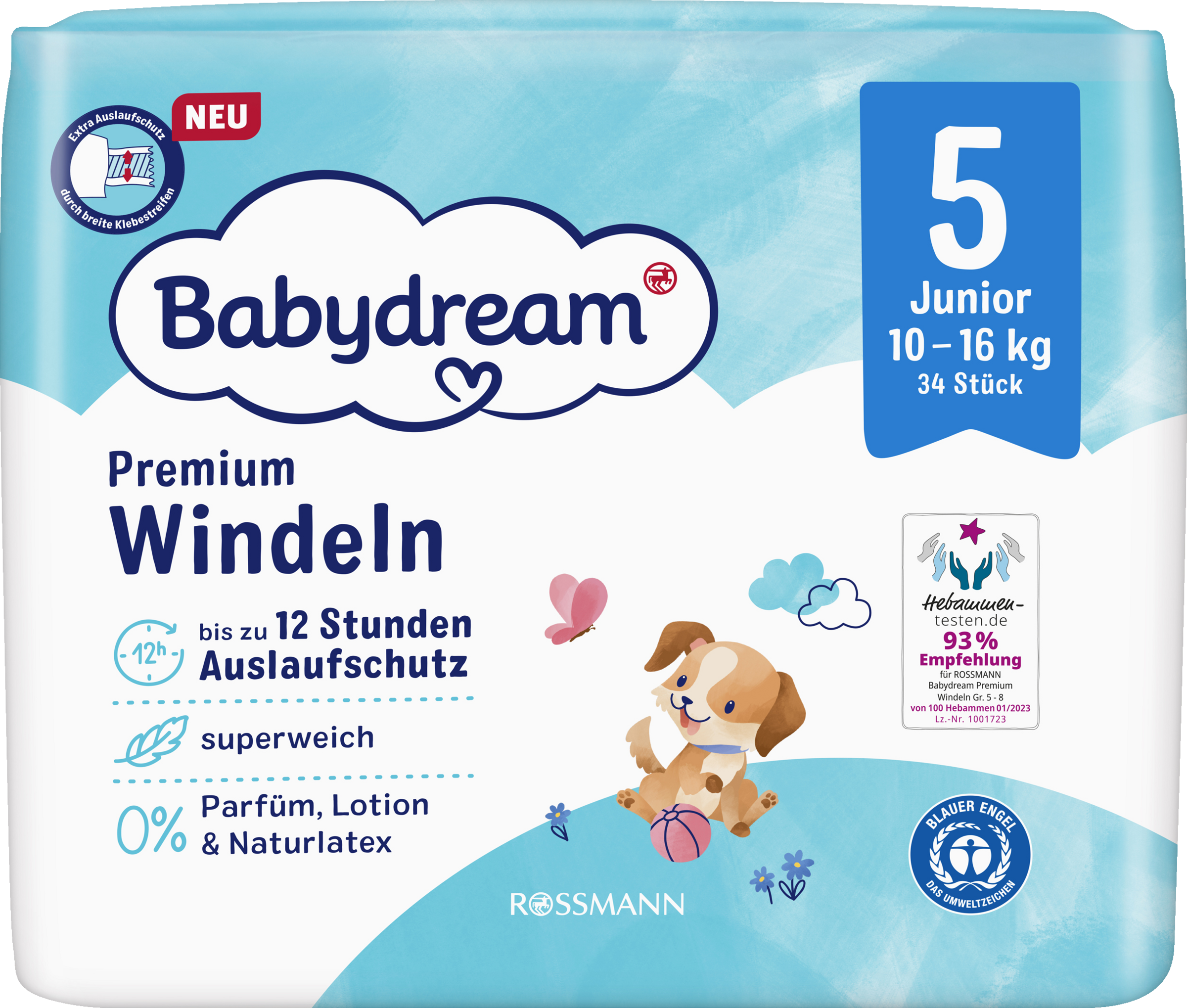 Babydream Premium Windeln Größe 5 Junior, 34 Stück, 10-16 kg