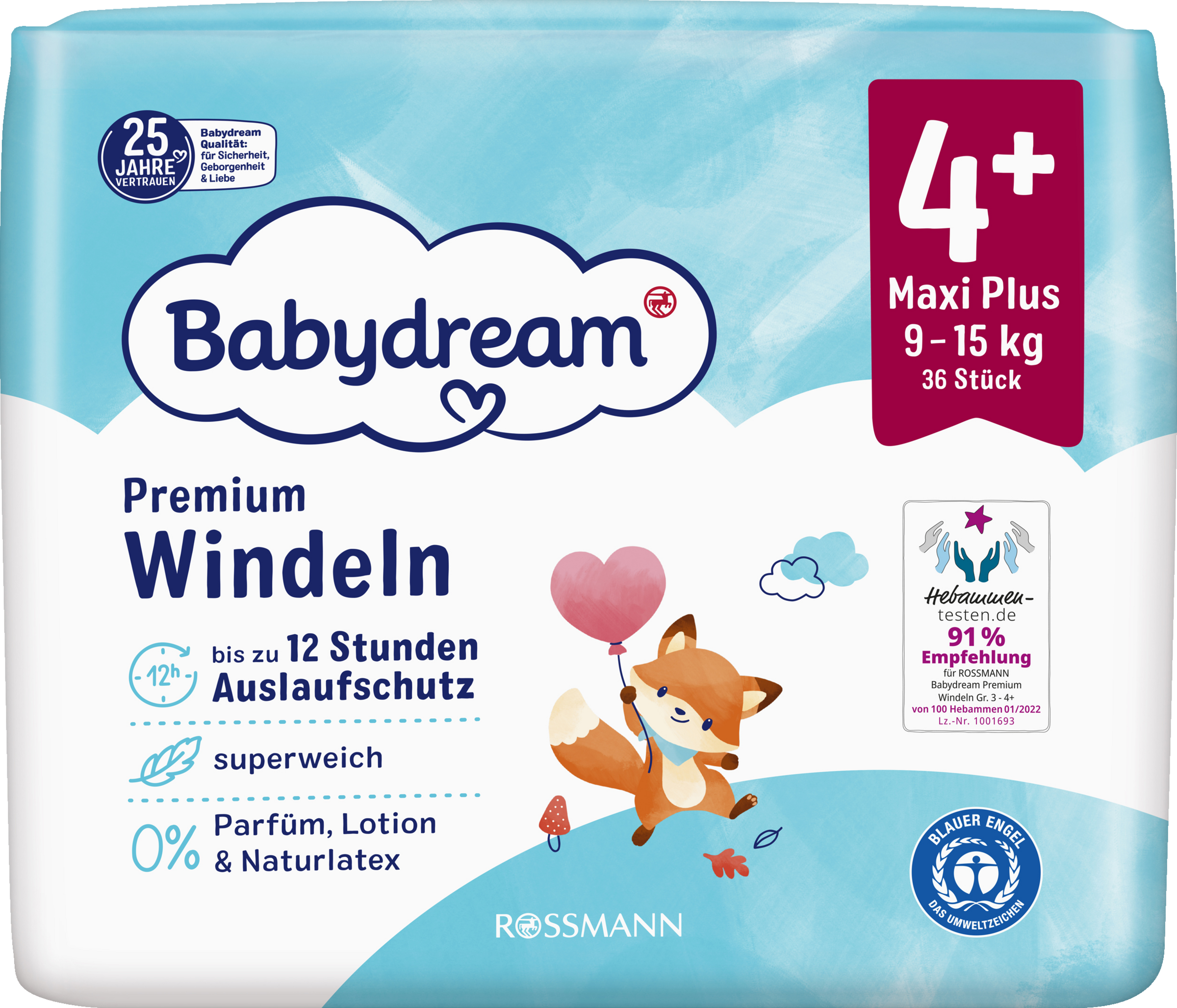 Babydream Premium Windeln Gr. 4+ Maxi Plus, 36 Stück, 9-15 kg