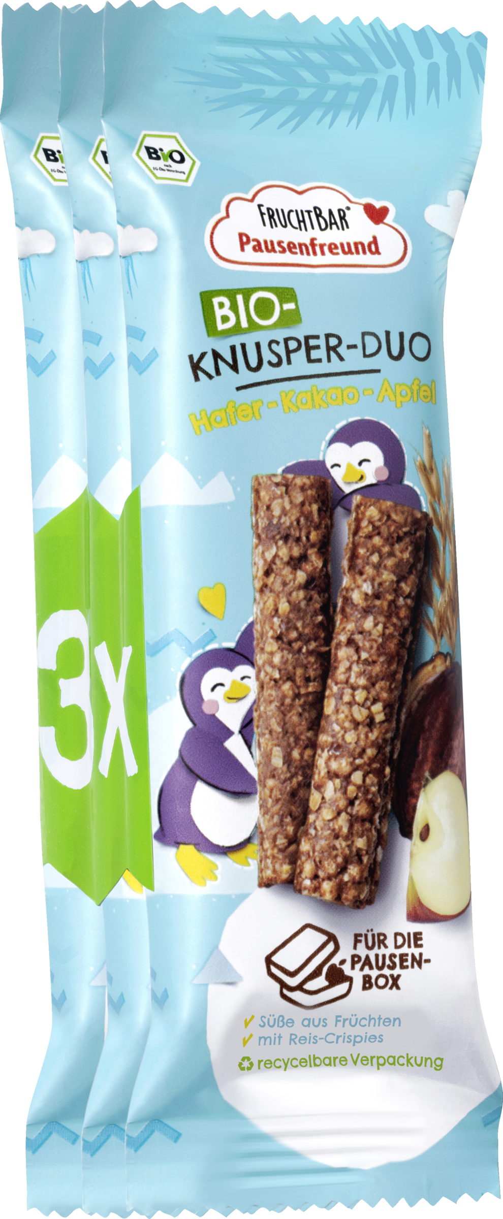 FruchtBar Pausenfreund Bio-Knusper-Duo, Hafer, Kakao, Apfel