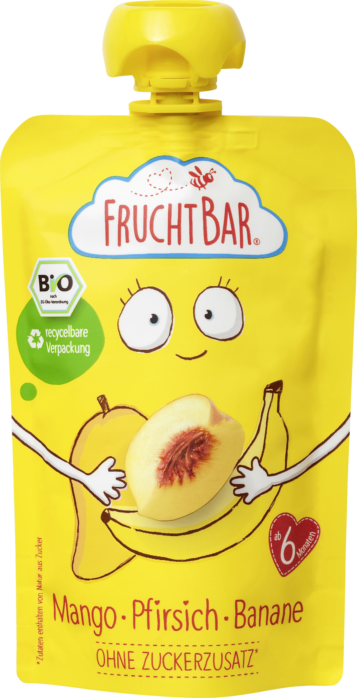 FruchtBar Bio Fruchtpüree Mango, Pfirsich, Banane