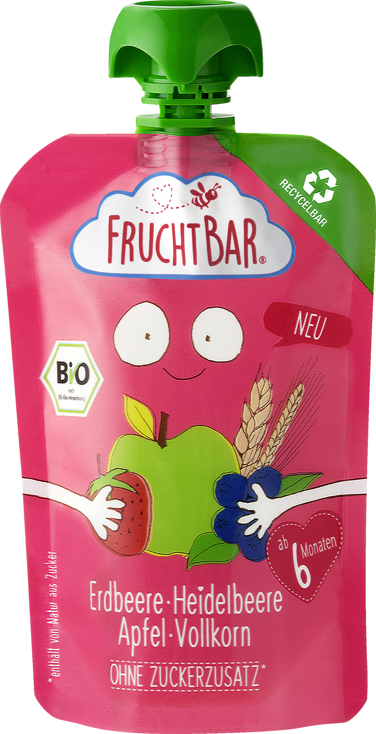 Bio Fruchtpüree Erdbeere, Heidelbeere, Apfel, Vollkorn