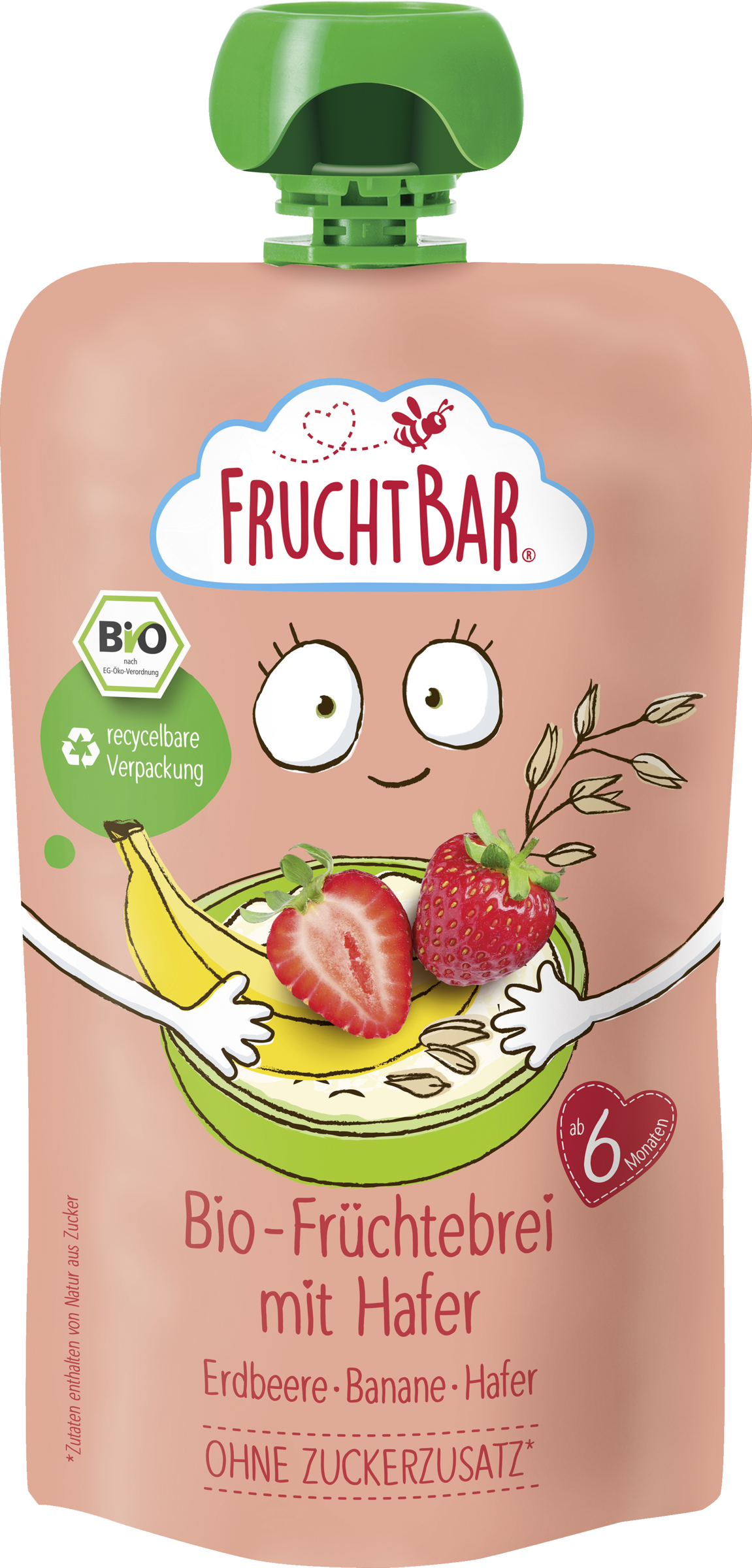 FruchtBar Bio Früchtebrei Erdbeere, Banane & Hafer