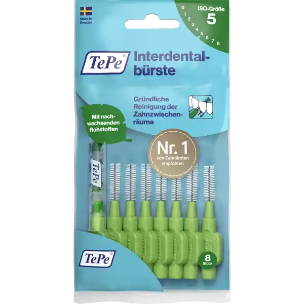 فرشاة تنظيف ما بين الأسنان خضراء، ISO 5، 0.8 مم، 8 قطع