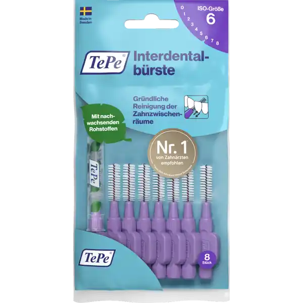 فرش أسنان بين الأسنان بنفسجية، ISO 6، 1.1 مم، 8 قطع