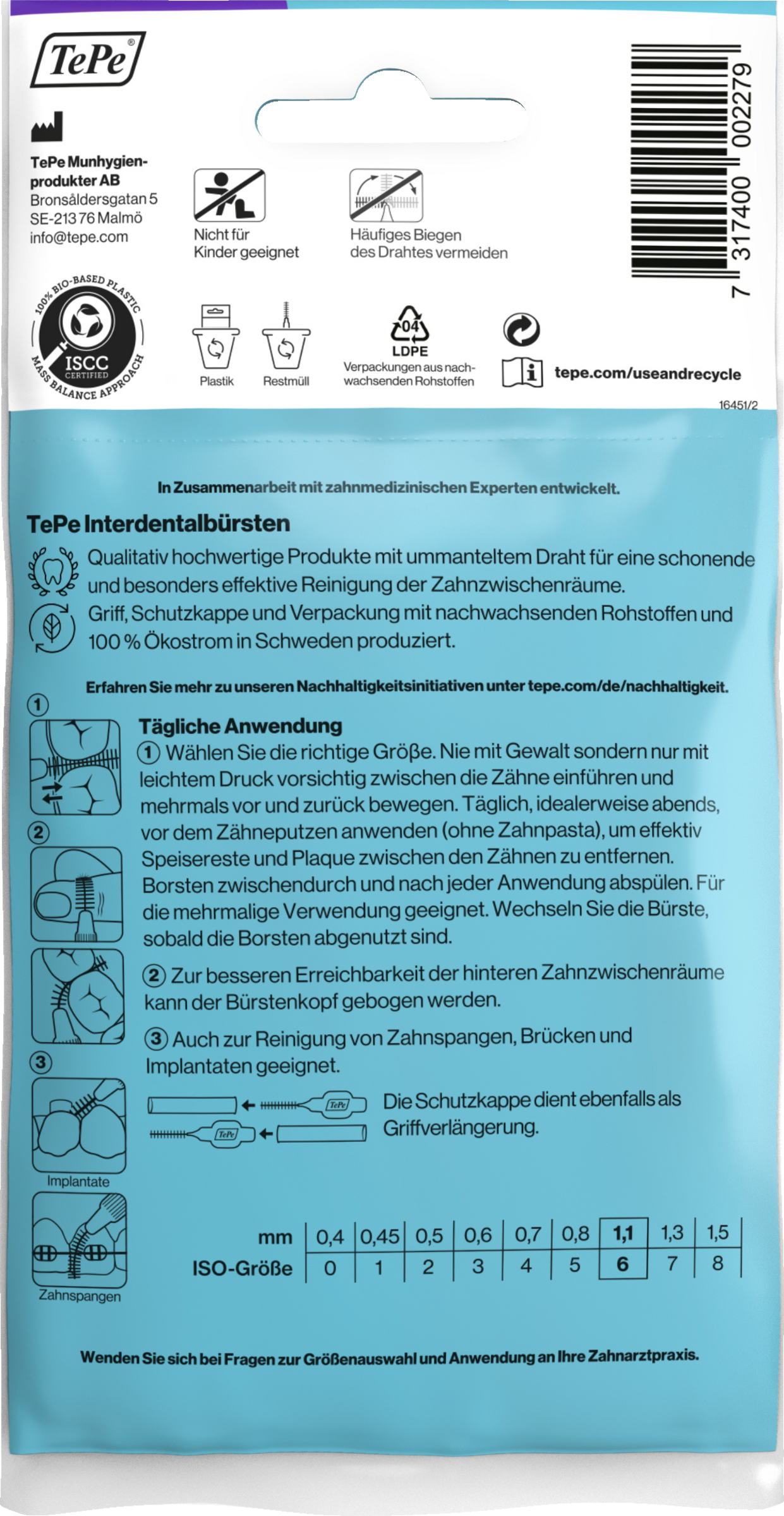 فرش أسنان بين الأسنان بنفسجية، ISO 6، 1.1 مم، 8 قطع 2
