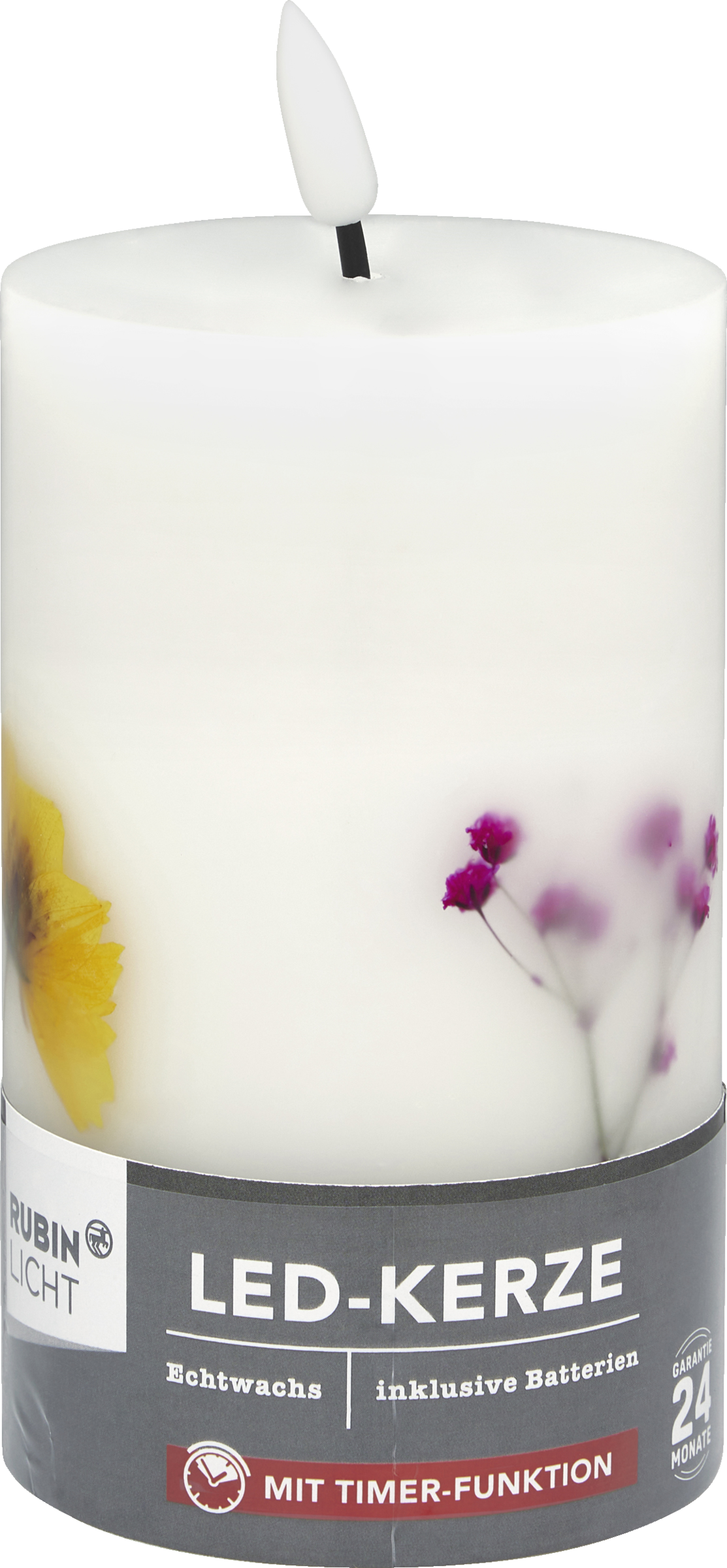 RUBIN LED Kerze 3D Flamme Trockenblumen 12,5