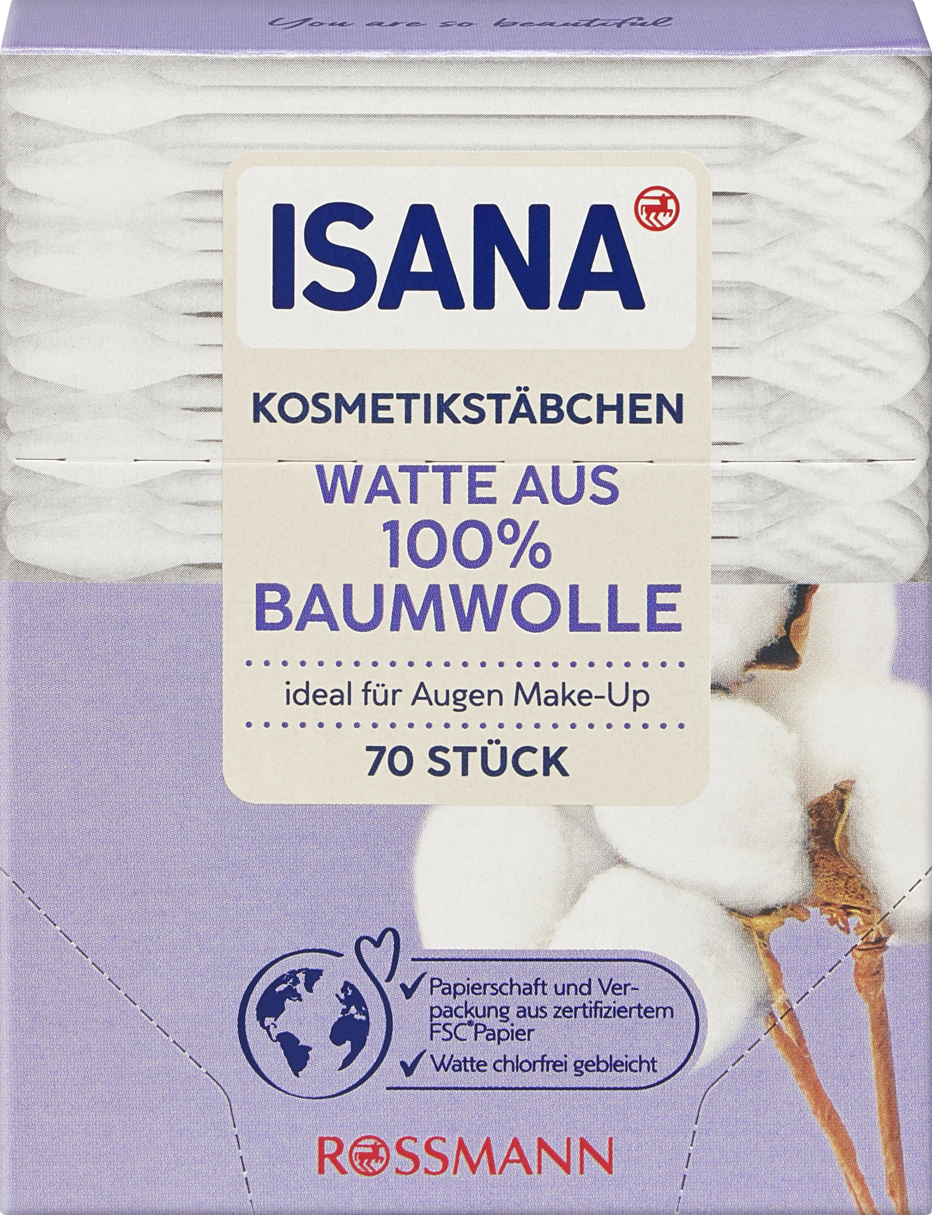 ISANA Kosmetikstäbchen Watte aus 100% Baumwolle
