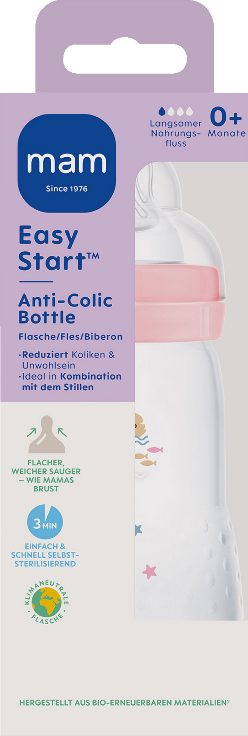 MAM Babyflasche Easy Start Anti-Colic 260 ml, 0+ rose
