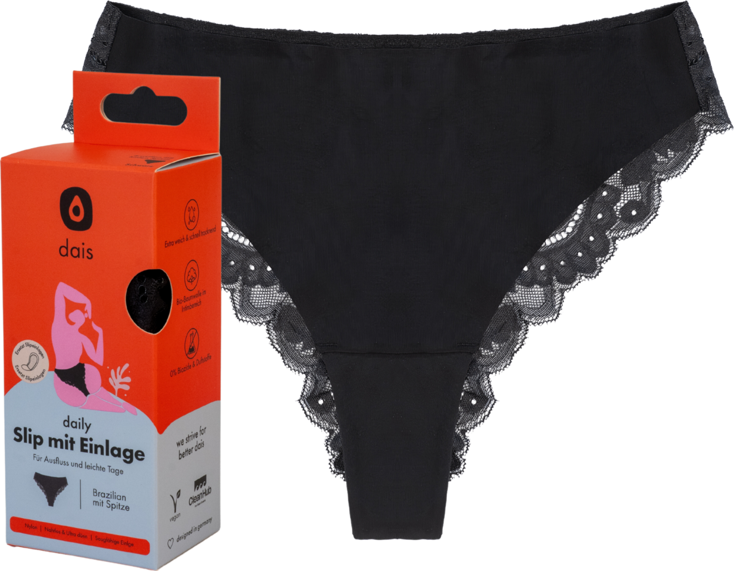 dais Periodenunterwäsche Brazilian mit Spitze Gr. XL schwarz