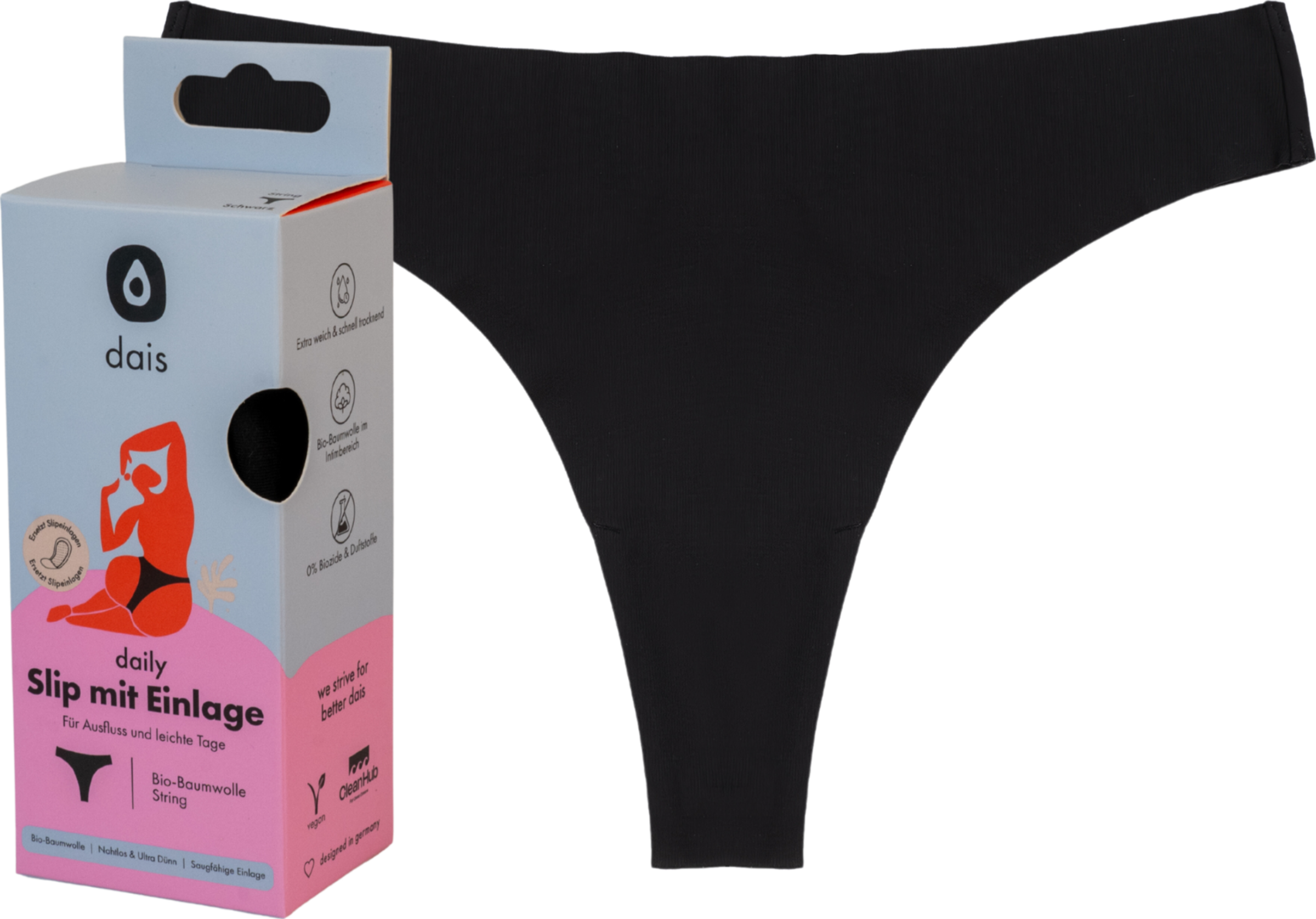 dais Periodenunterwäsche String Gr. S schwarz