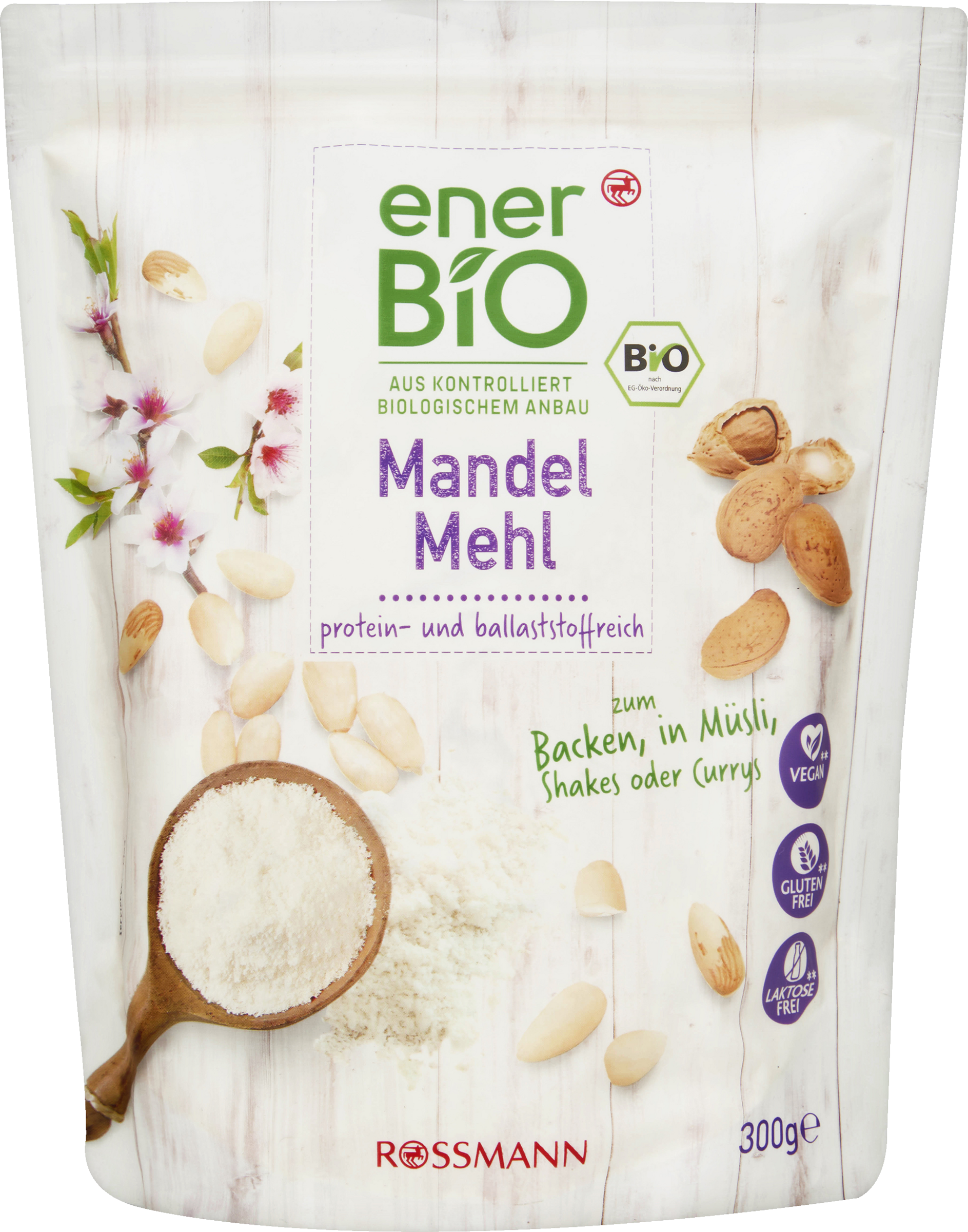 enerBiO Mandelmehl, bio, protein- und ballaststoffreich, glutenfrei, vegan, 300 g