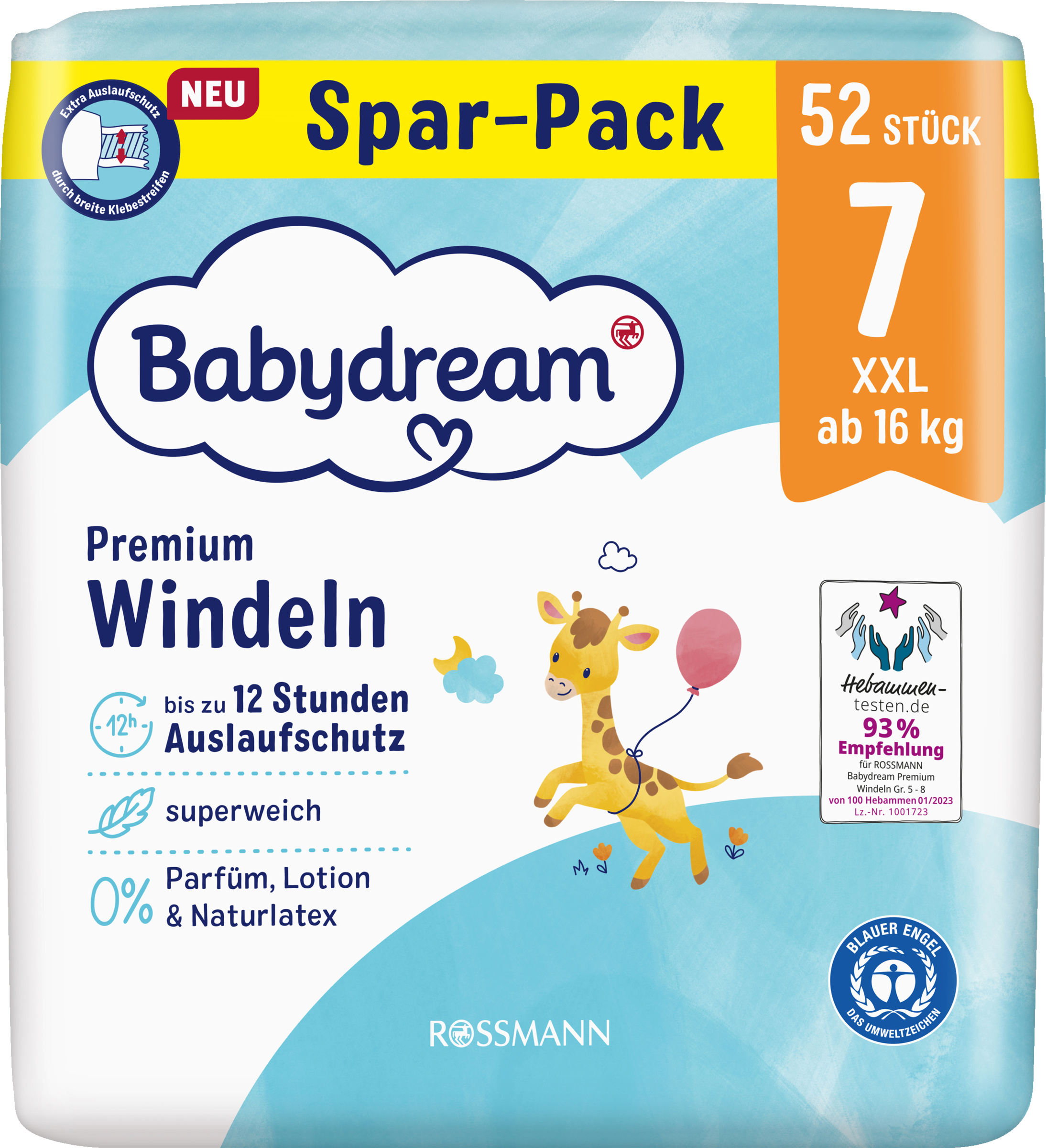 Babydream Premium Windeln Größe 7 XXL Jumbo, 52 Stück, ab 16 kg